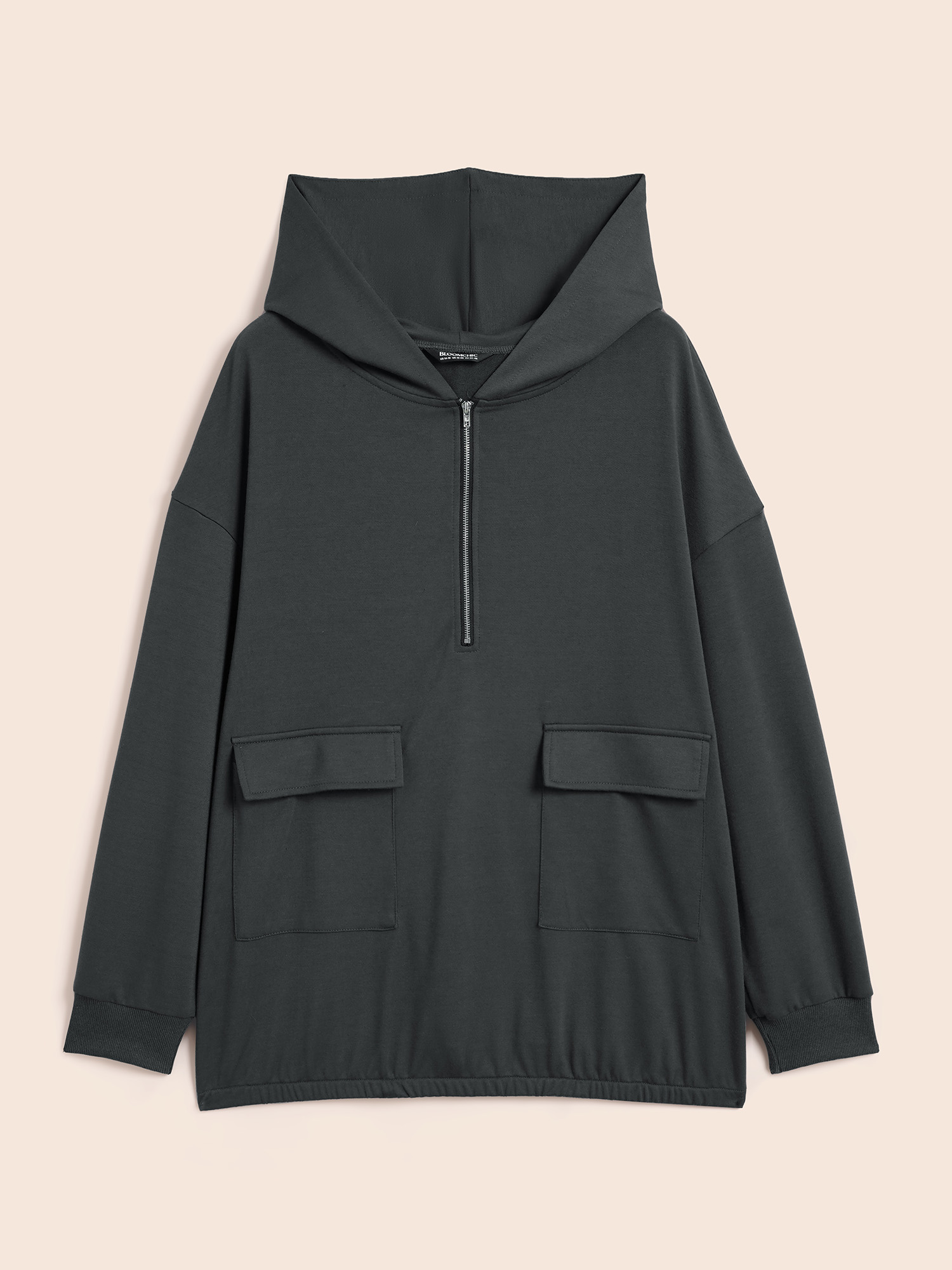 Plus Size Half Zip Hooded Pocket Sweatshirt Women DimGray Casual Patchwork Hooded Everyday Sweatshirts BloomChic 30/6X 