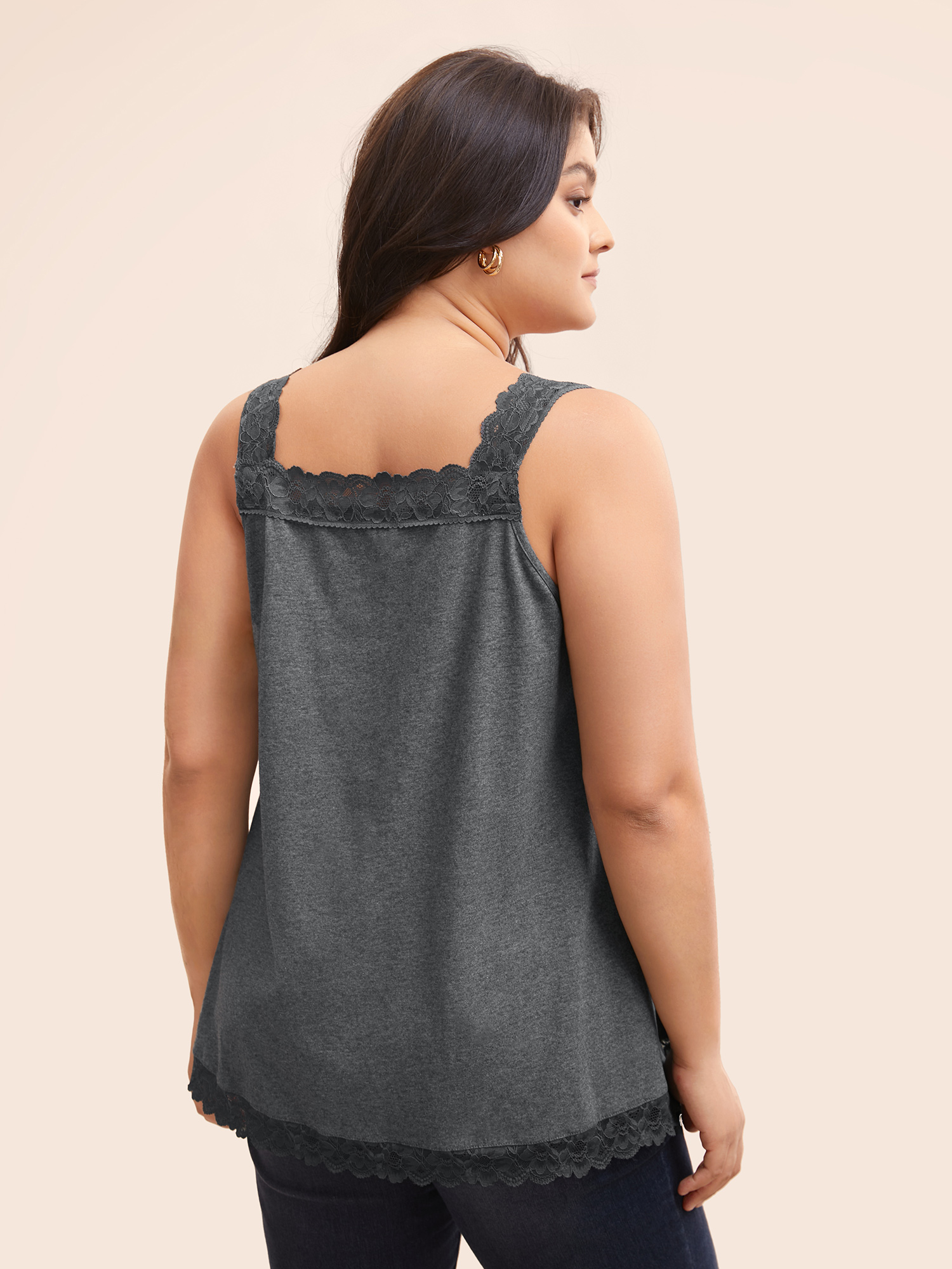 

Plus Size Cotton Crochet Lace Deep V Neck Cami Top Women DimGray Elegant Patchwork Deep V-neck Everyday Tank Tops Camis BloomChic