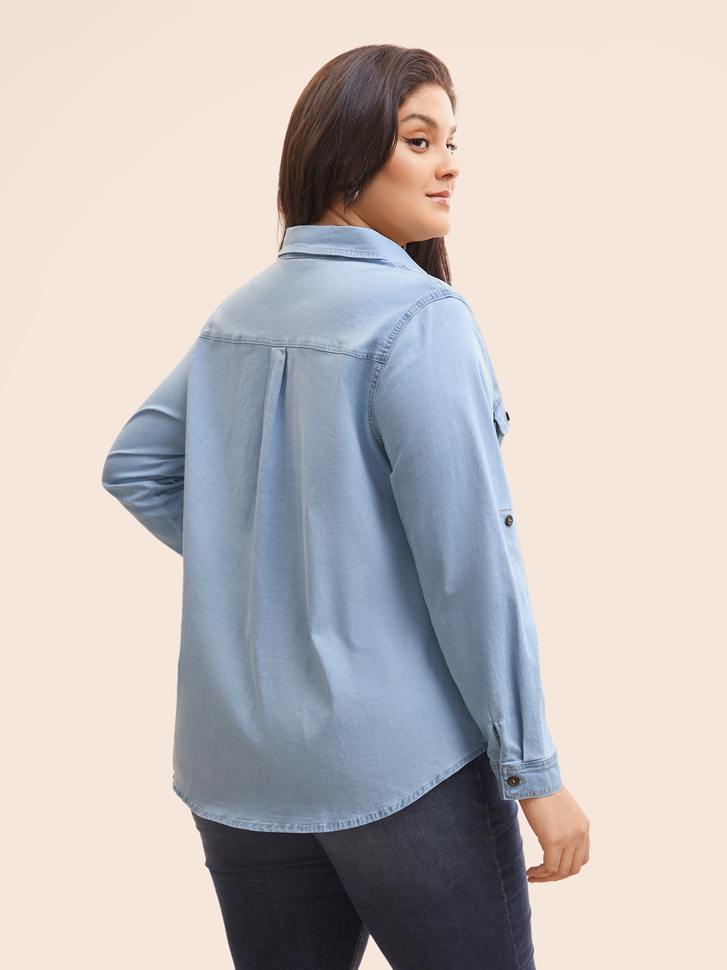 Women Stretch Denim Chest Pockets Jacket Denimblue Plus Size Button Everyday Patch pocket Casual Denim Jackets BloomChic 30/6X 