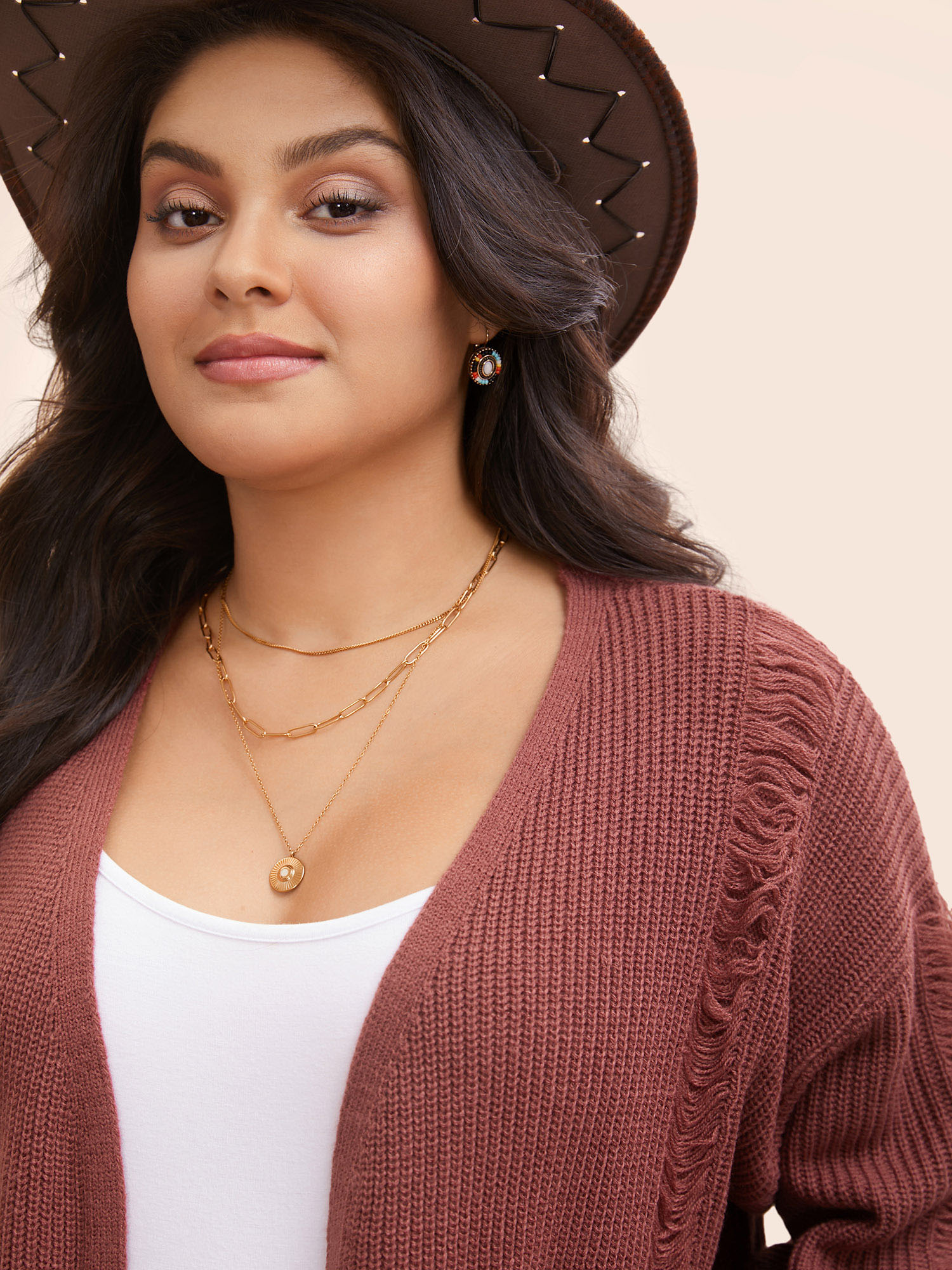 

Plus Size Floating Lines Pockets Open Cardigan Burgundy Women Casual Long Sleeve Everyday Cardigans BloomChic