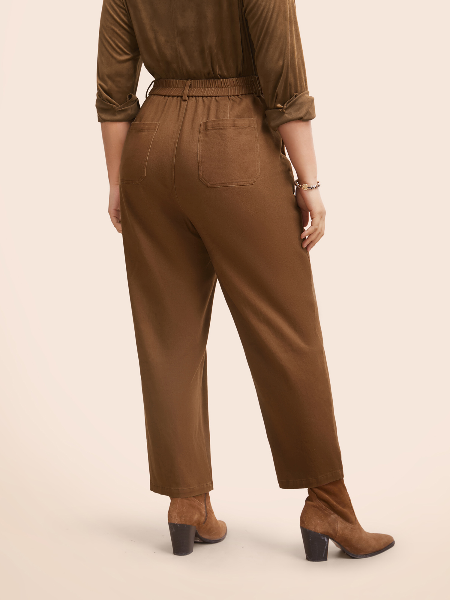 

Plus Size Stretch Twill Slim-Fit Straight Pants Women Browncoffeecolor Casual Straight Leg Mid Rise Everyday Pants BloomChic