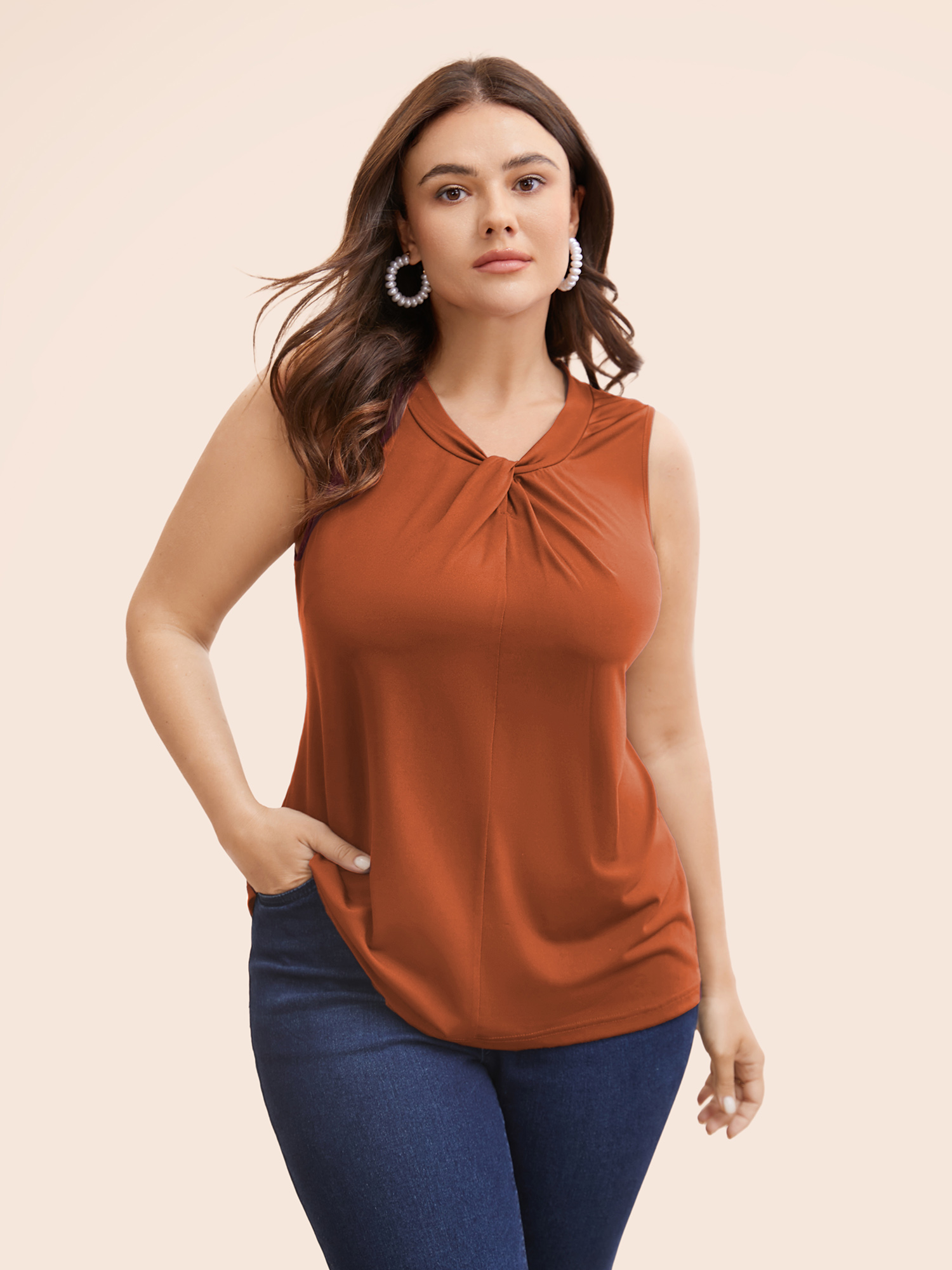 

Plus Size Solid Asymmetrical Neck Twist Front Tank Top Women Rust Elegant Twist Asymmetrical Neck Everyday Tank Tops Camis BloomChic