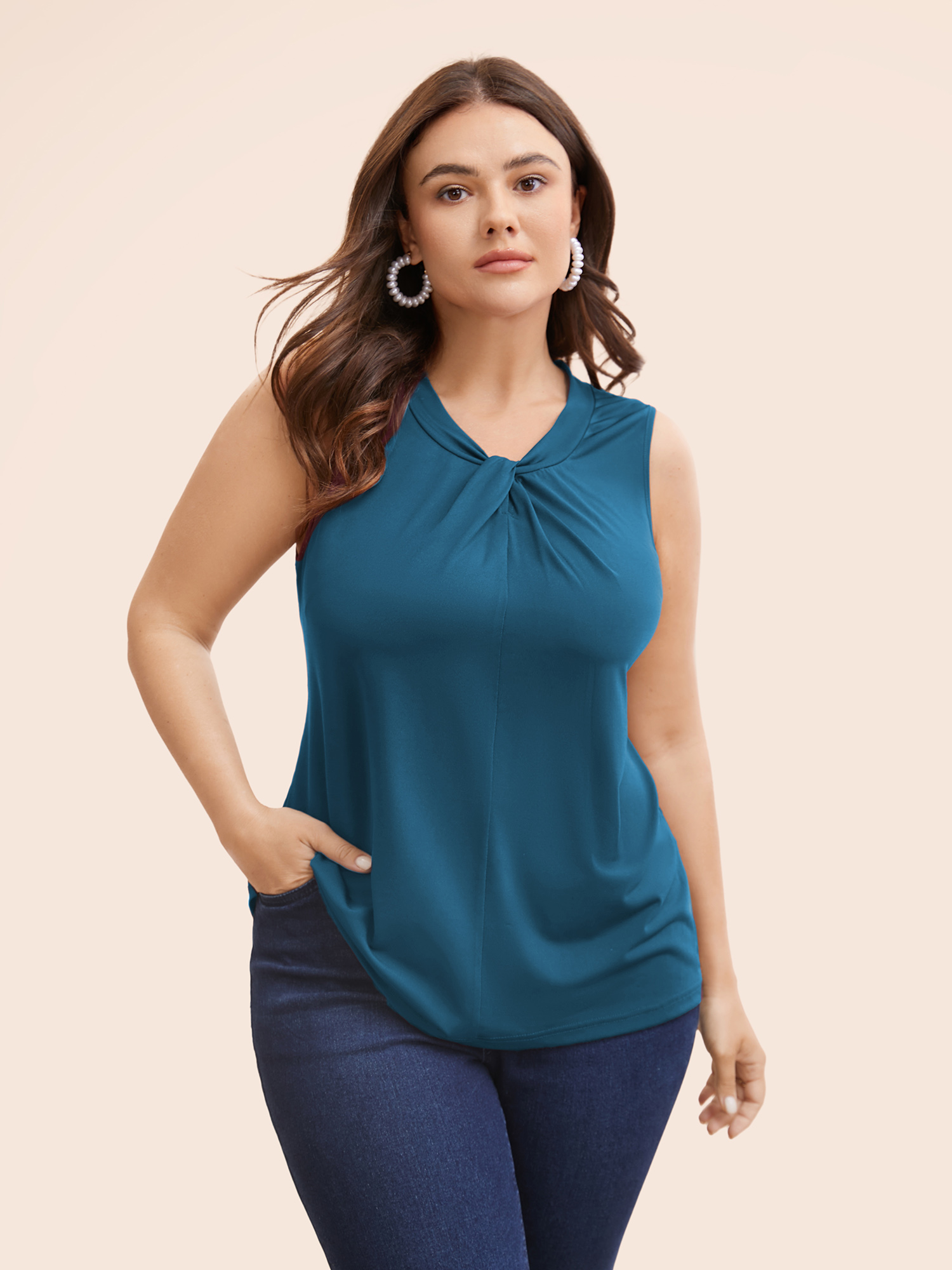 

Plus Size Solid Asymmetrical Neck Twist Front Tank Top Women Aegean Elegant Twist Asymmetrical Neck Everyday Tank Tops Camis BloomChic