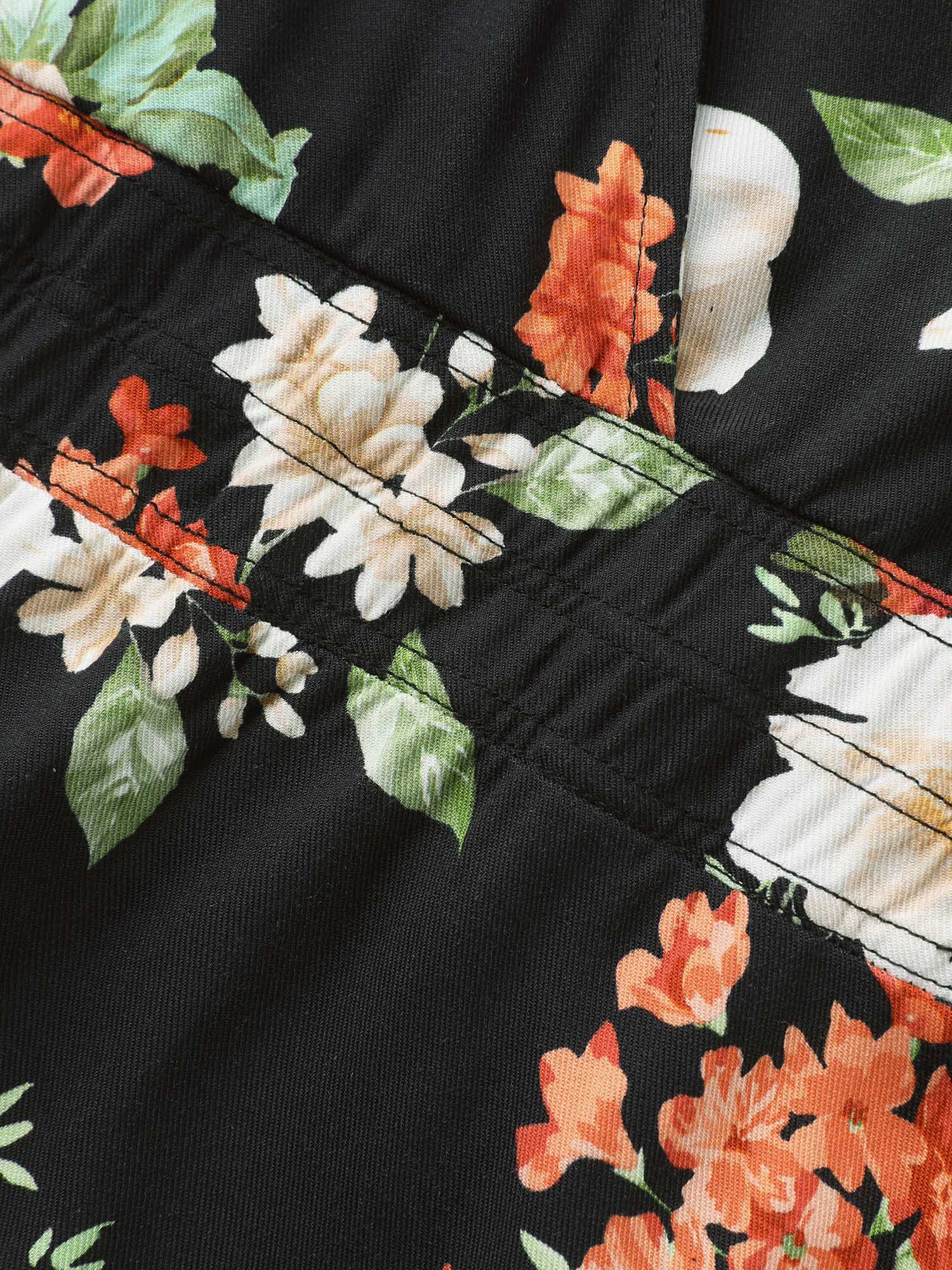 Plus Size Black Floral Elastic Waist Lantern Sleeve Blouse Women Elegant Long Sleeve V-neck Everyday Blouses BloomChic 14-16/1X 