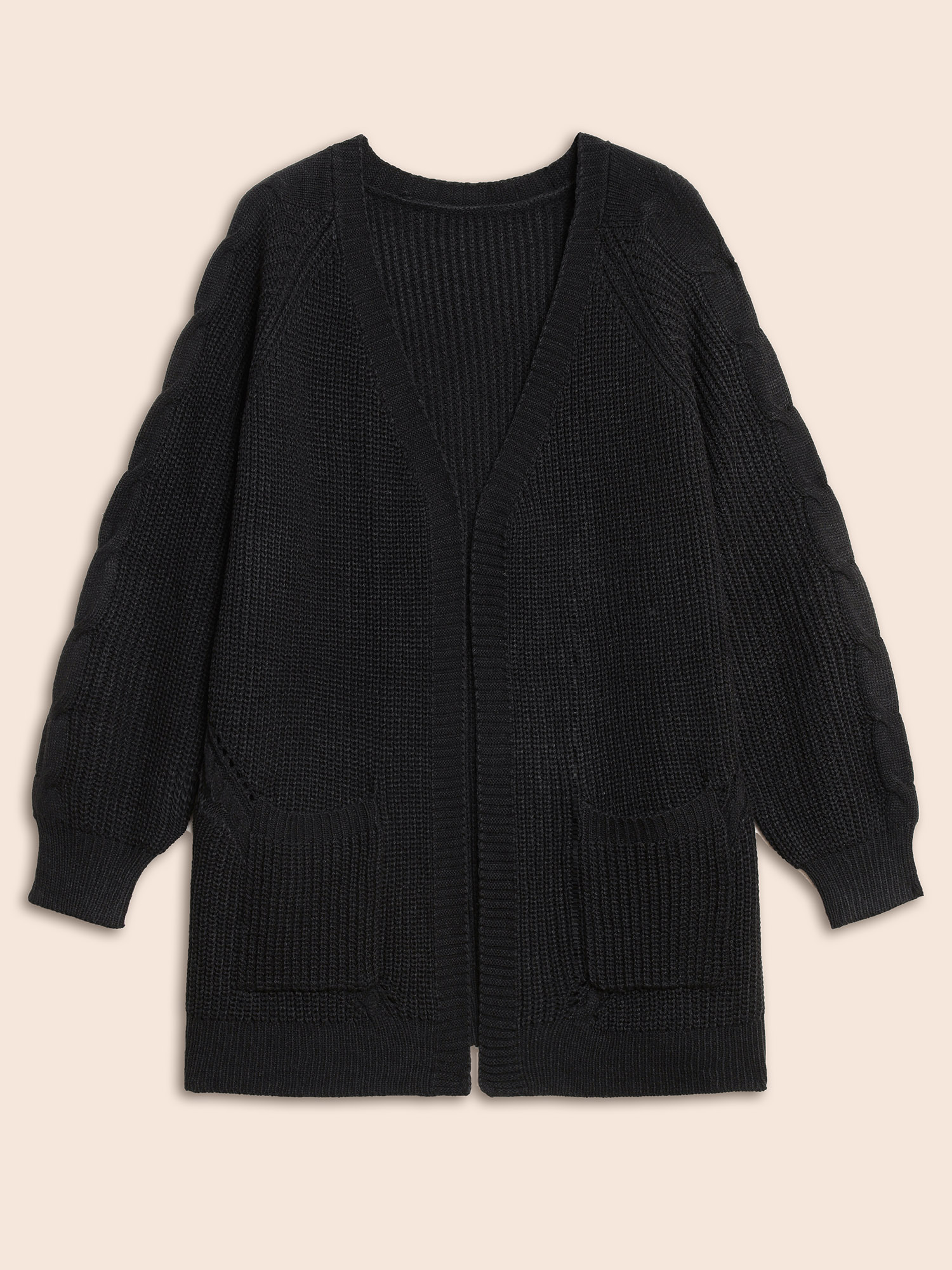 

Plus Size Textured Pocket Raglan Sleeve Cardigan Black Women Casual Loose Long Sleeve Everyday Cardigans BloomChic