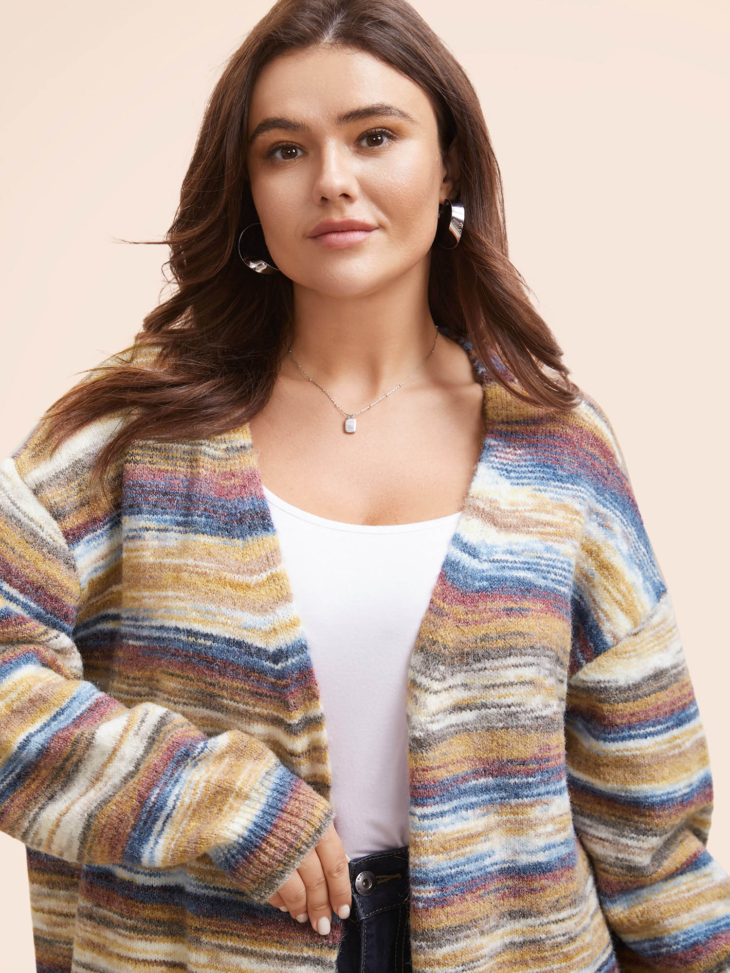 Plus Size Heather Contrast Open Front Pocket Cardigan Multicolor Women Casual Loose Long Sleeve Everyday Cardigans BloomChic 22-24/3X 