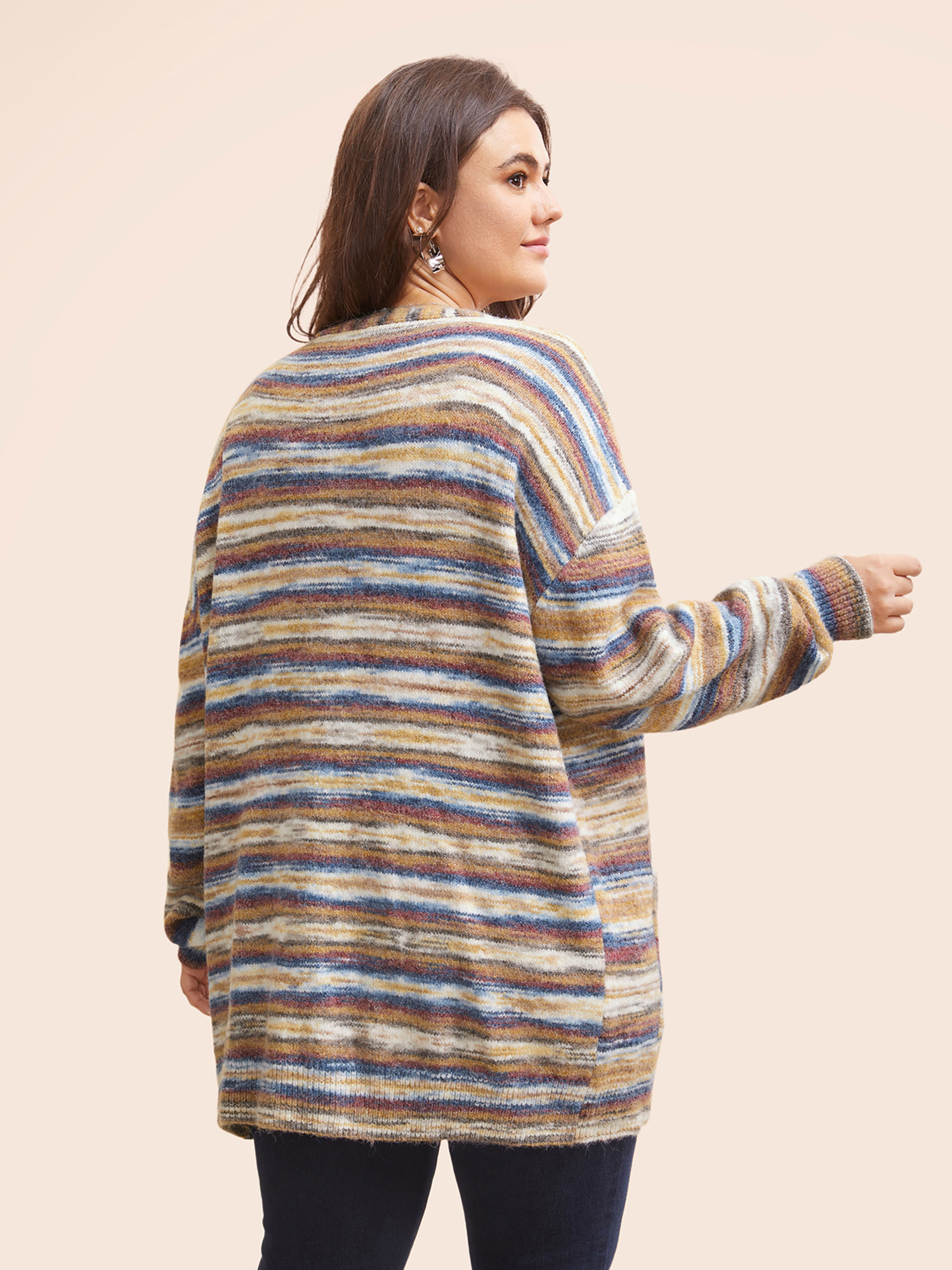 Plus Size Heather Contrast Open Front Pocket Cardigan Multicolor Women Casual Loose Long Sleeve Everyday Cardigans BloomChic 22-24/3X 