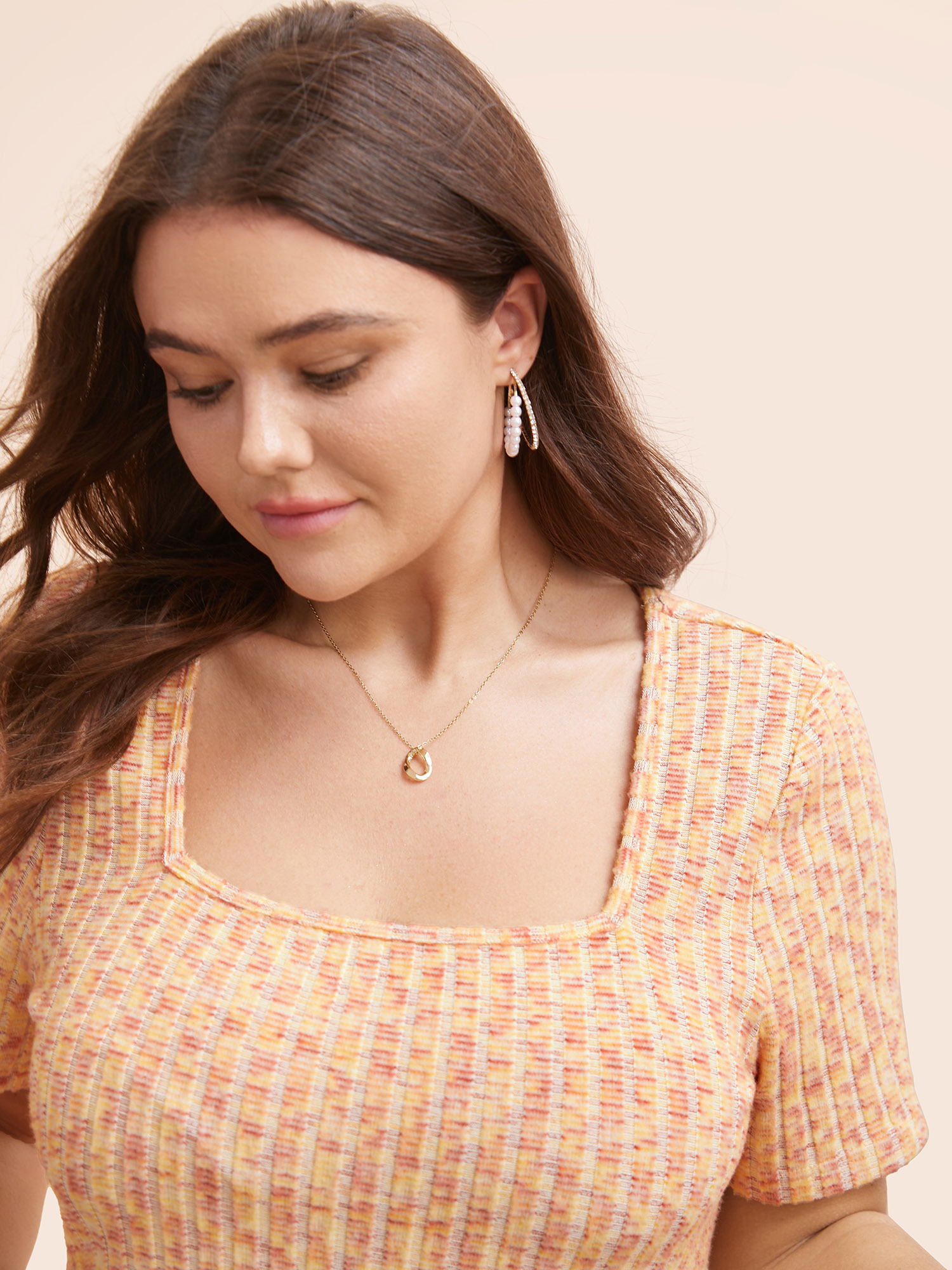 Plus Size Square Neck Heather Textured T-shirt Multicolor Women Elegant Texture Square Neck Bodycon Everyday T-shirts BloomChic 14-16/1X 
