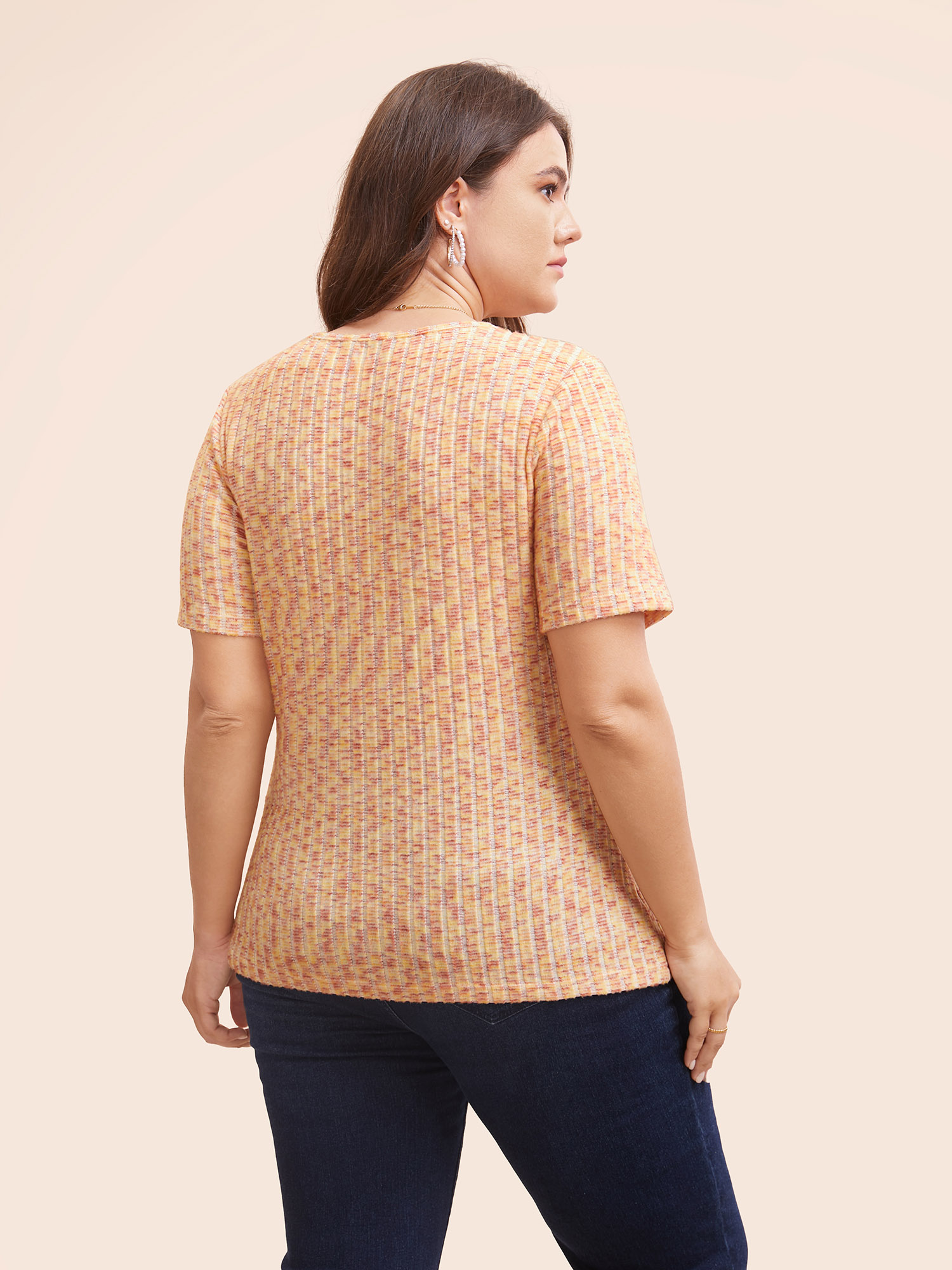 Plus Size Square Neck Heather Textured T-shirt Multicolor Women Elegant Texture Square Neck Bodycon Everyday T-shirts BloomChic 14-16/1X 