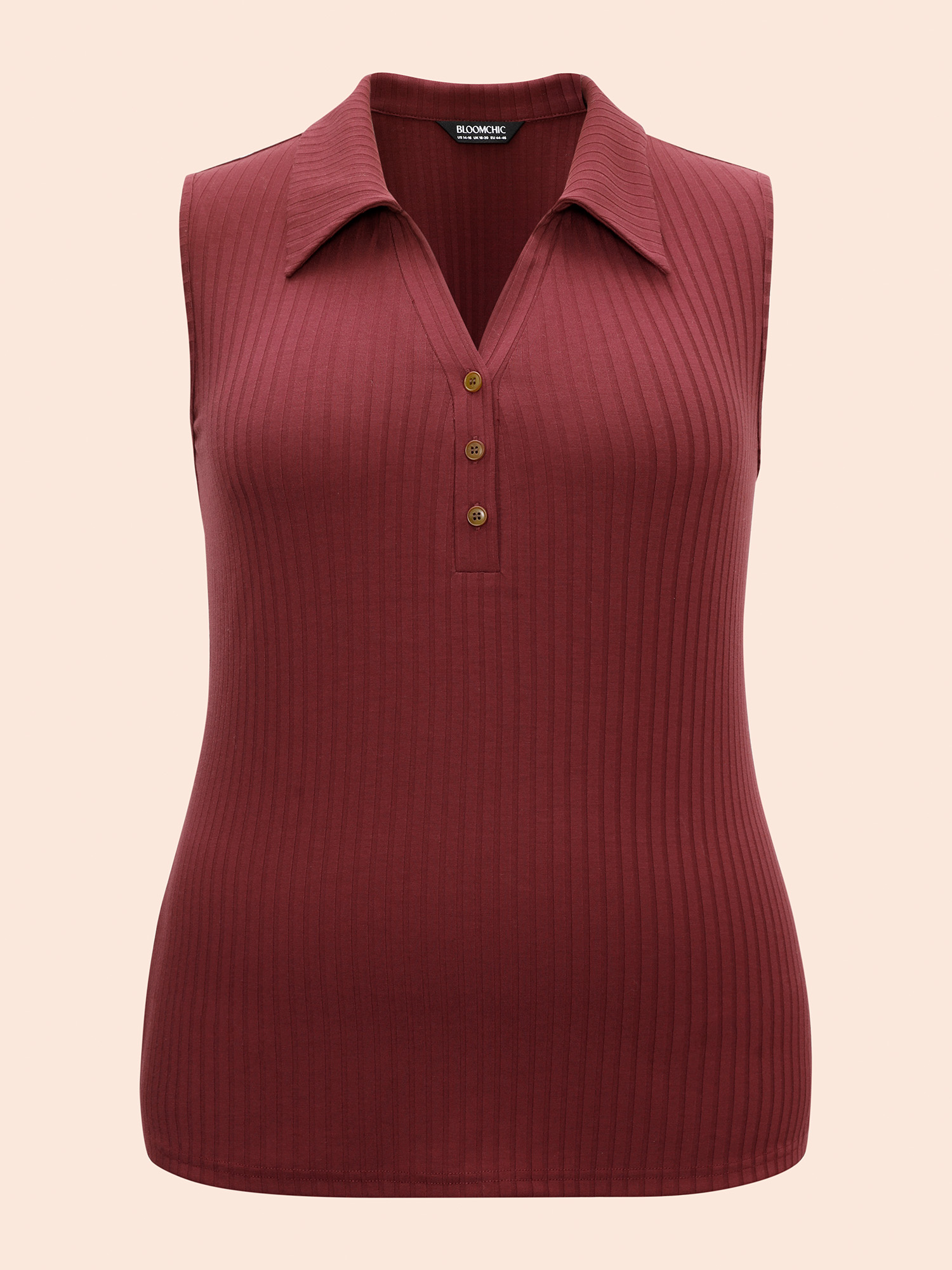 

Plus Size Shirt Collar Pit Strip Button Up Tank Top Women Burgundy Casual Texture Shirt collar Everyday Tank Tops Camis BloomChic