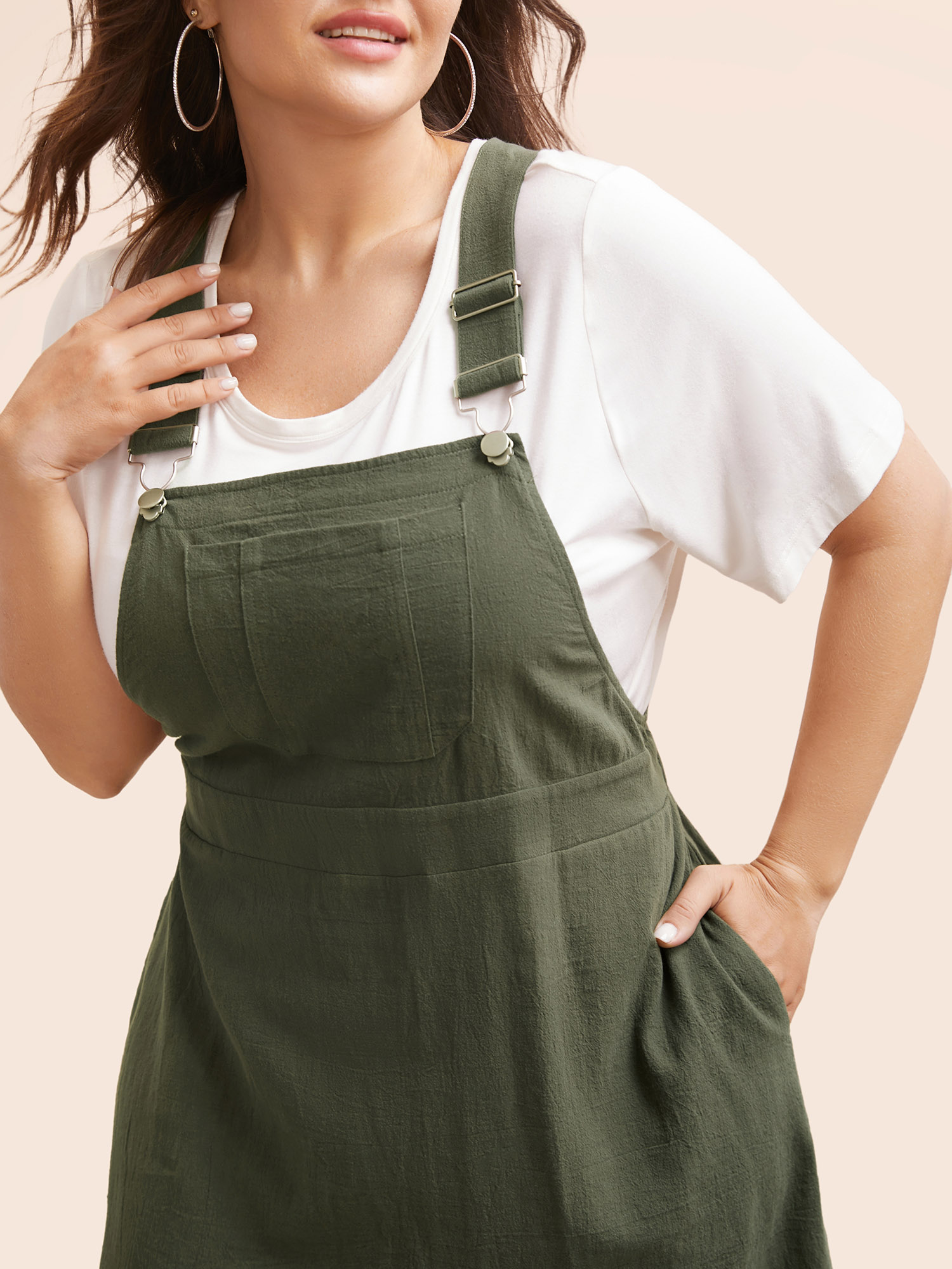 

Plus Size Solid Patched Pocket Overall Dress ArmyGreen Women Casual Non Non Sleeveless Curvy BloomChic