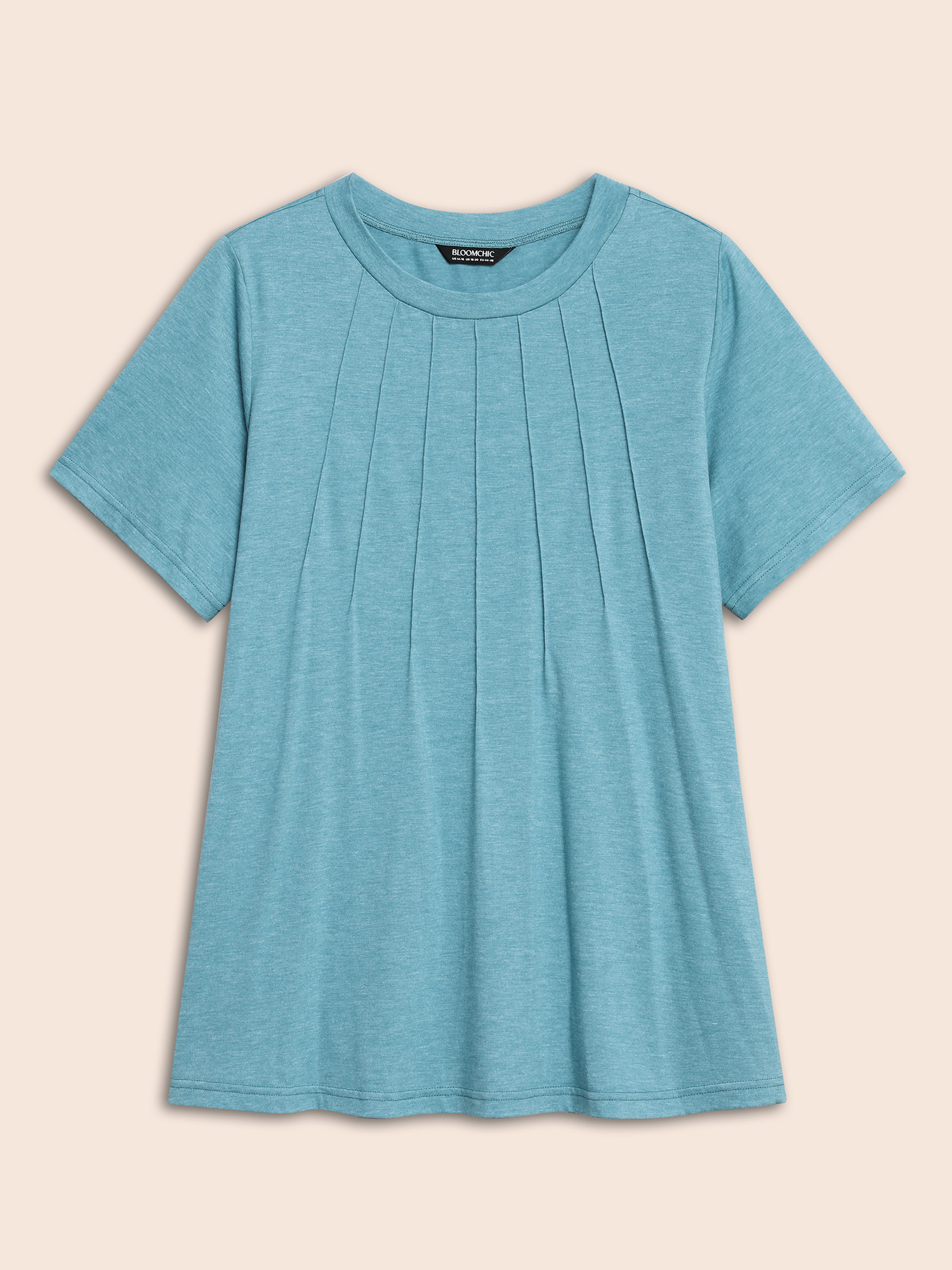 

Plus Size Crew Neck Solid Heather Pleated T-shirt Cerulean Women Casual Pleated Round Neck Everyday T-shirts BloomChic