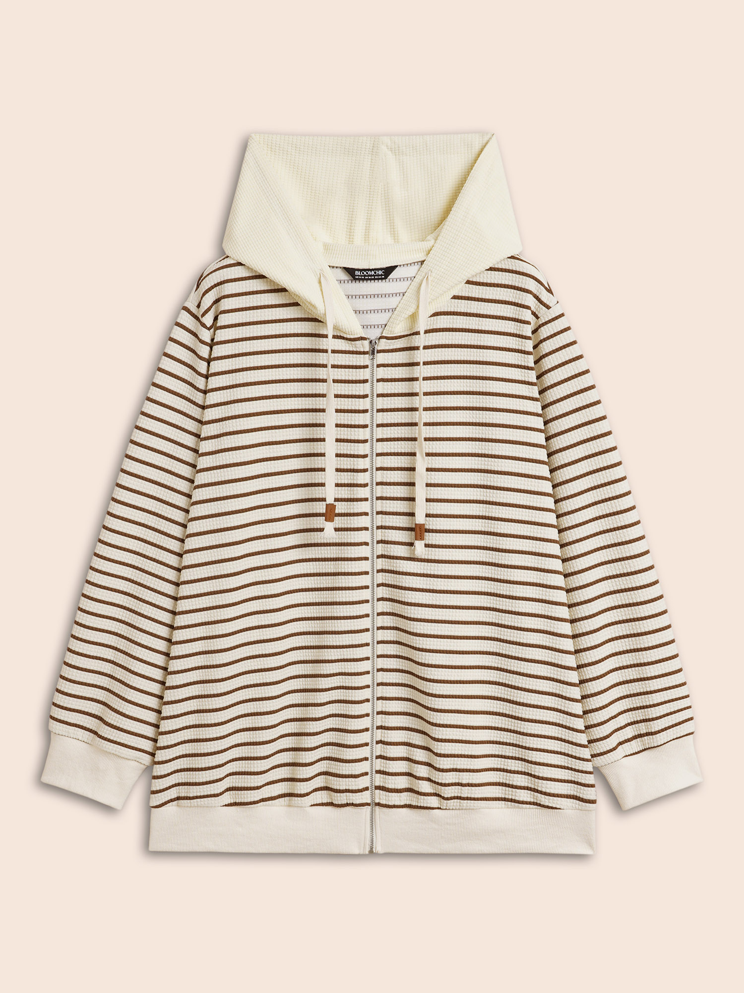 Plus Size Striped Patchwork Texture Hooded Sweatshirt Women Beige Casual Texture Hooded Everyday Sweatshirts BloomChic 26/4X 