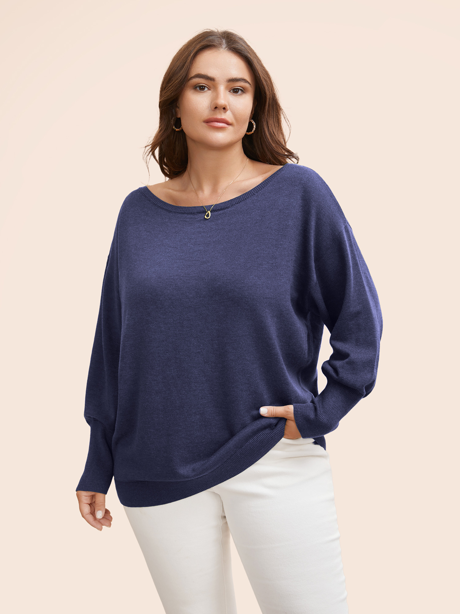 

Plus Size Supersoft Essentials Boat Neck Drop Shoulder Pullover Indigo Women Elegant Long Sleeve Boat Neck Everyday Pullovers BloomChic