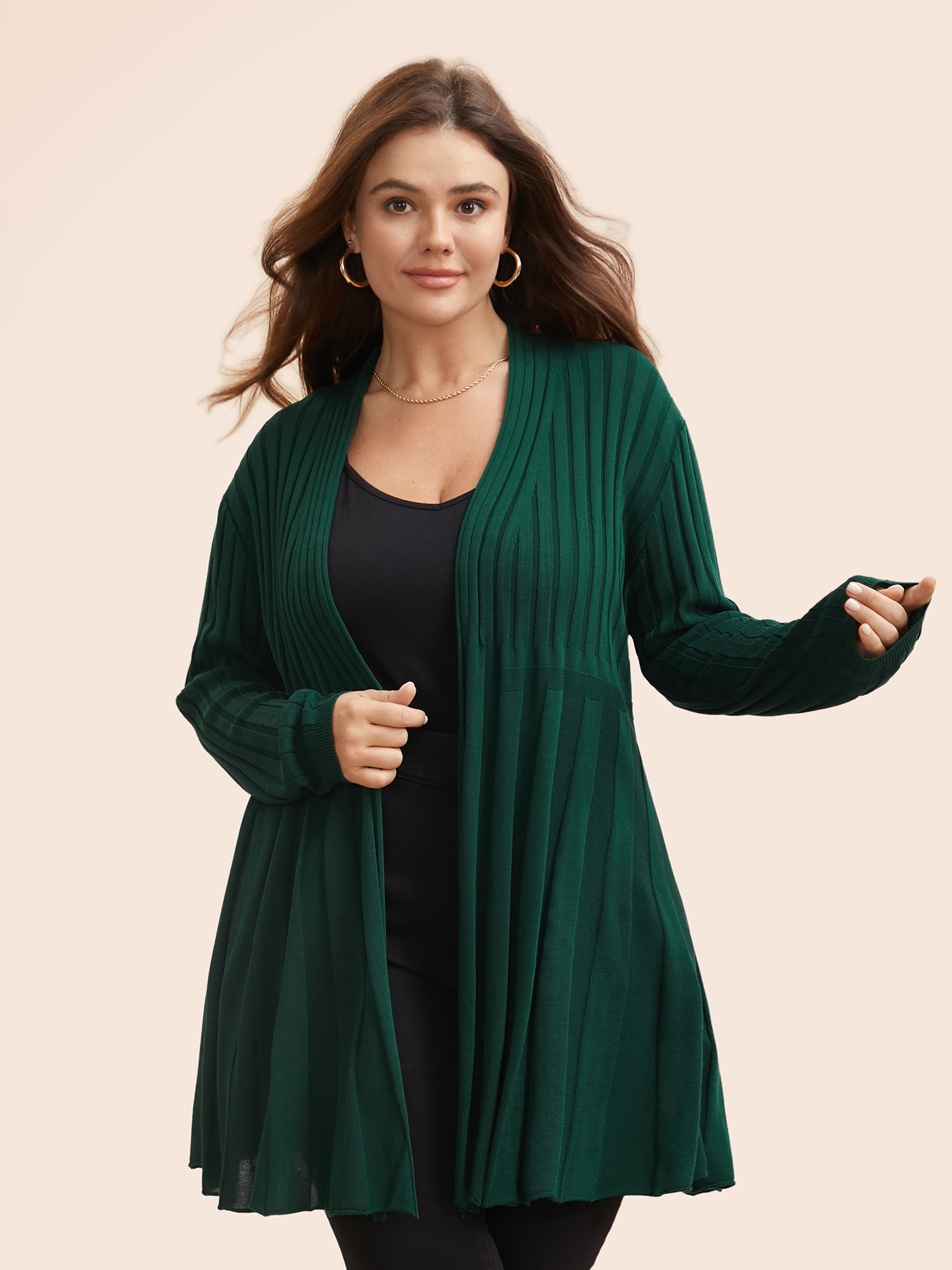 

Plus Size Plain Textured Kimono Collar Cardigan DarkGreen Women Casual Loose Long Sleeve Everyday Cardigans BloomChic