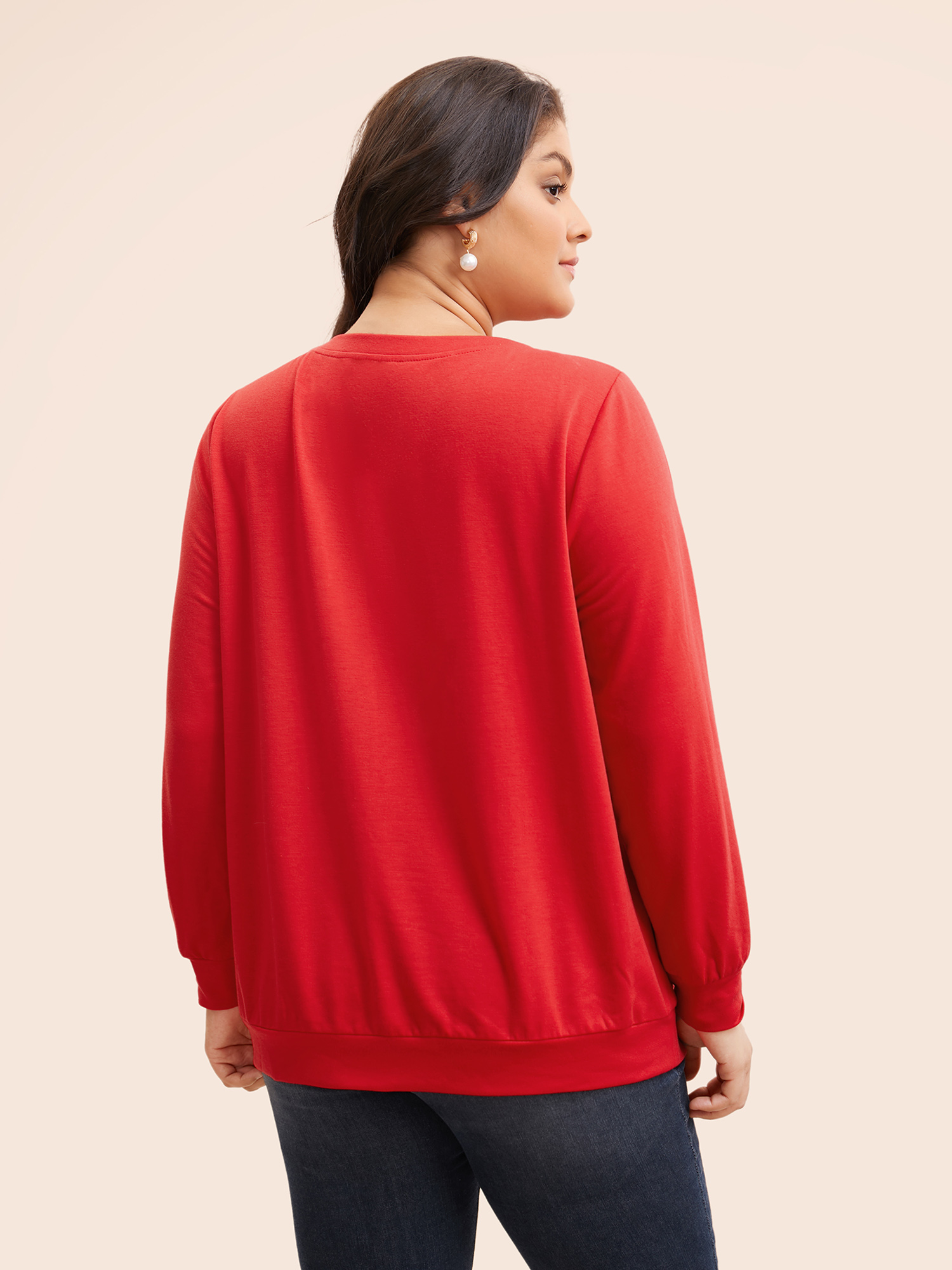 Plus Size Sun Print Round Neck Sweatshirt Women Brightred Elegant Non Round Neck Everyday Sweatshirts BloomChic 26/4X 