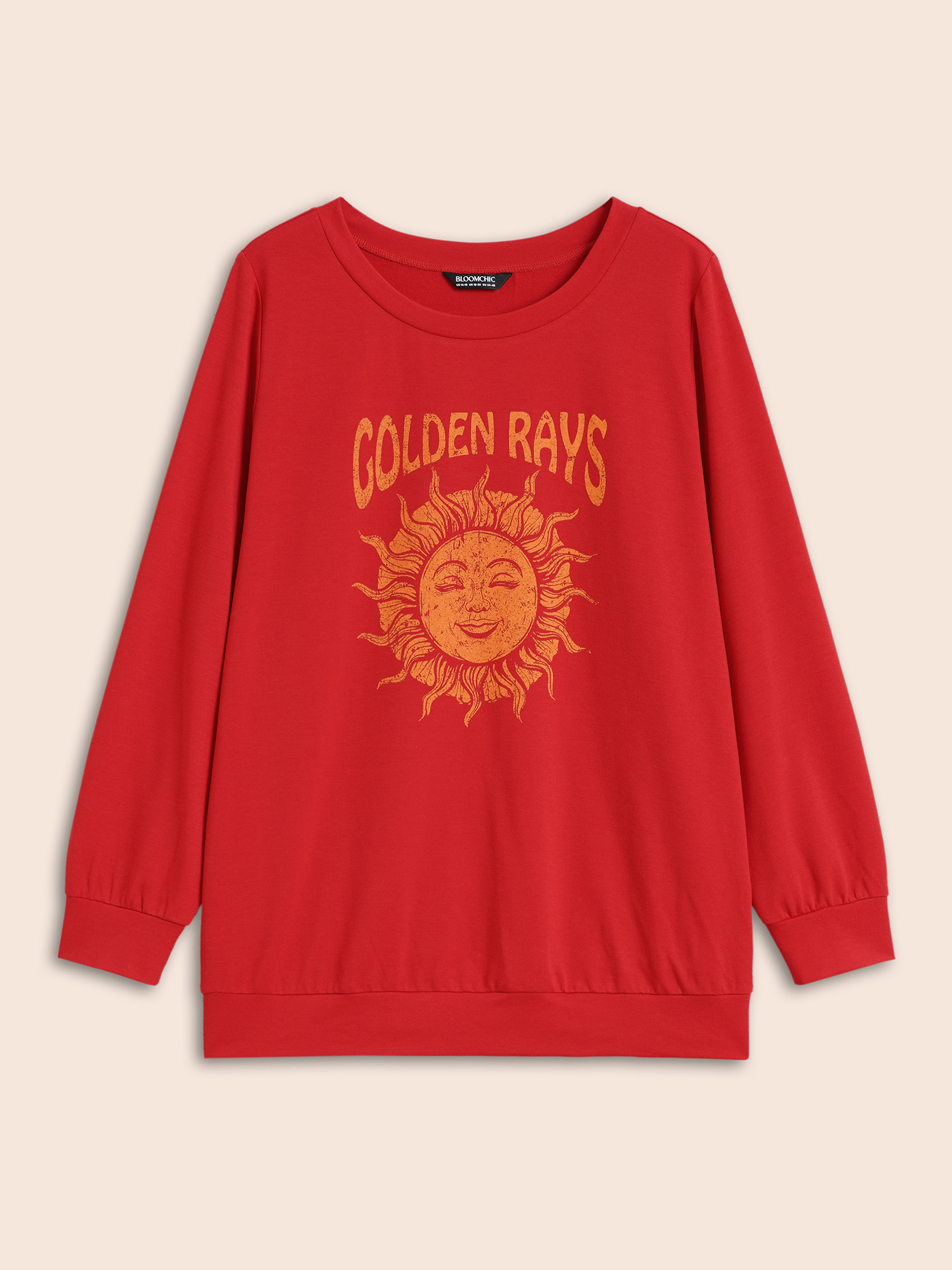 Plus Size Sun Print Round Neck Sweatshirt Women Brightred Elegant Non Round Neck Everyday Sweatshirts BloomChic 26/4X 
