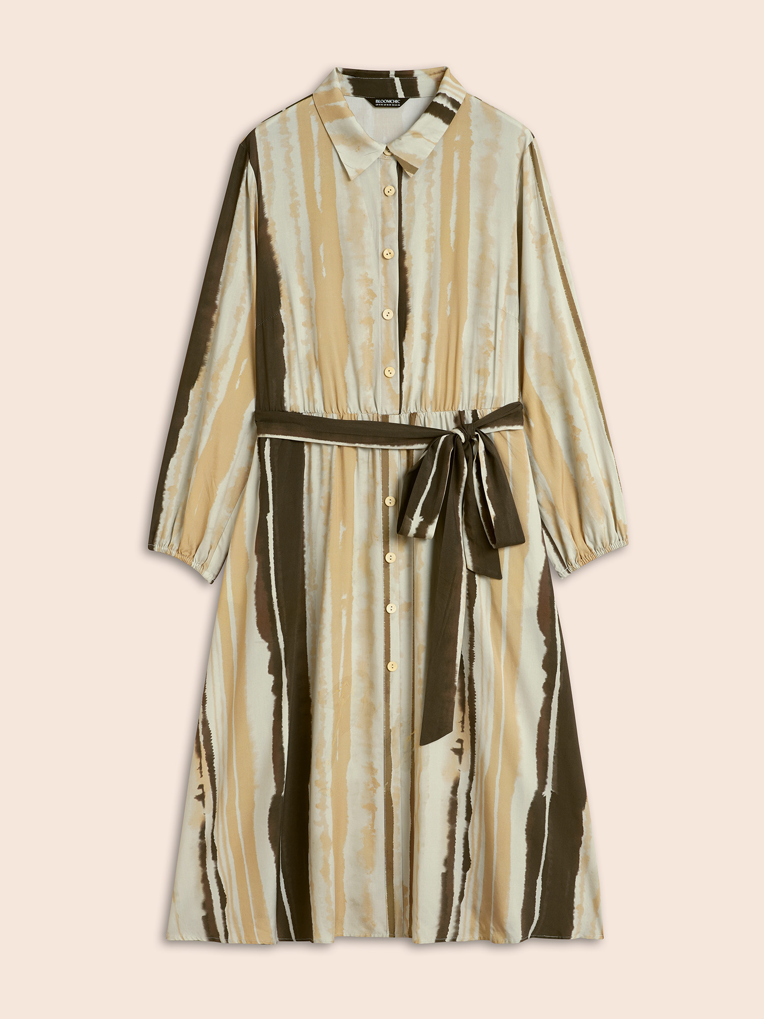 Plus Size Shirt Collar Striped Pocket Belted Dress Multicolor Women Elegant Belted Shirt collar Long Sleeve Curvy BloomChic 10/M 