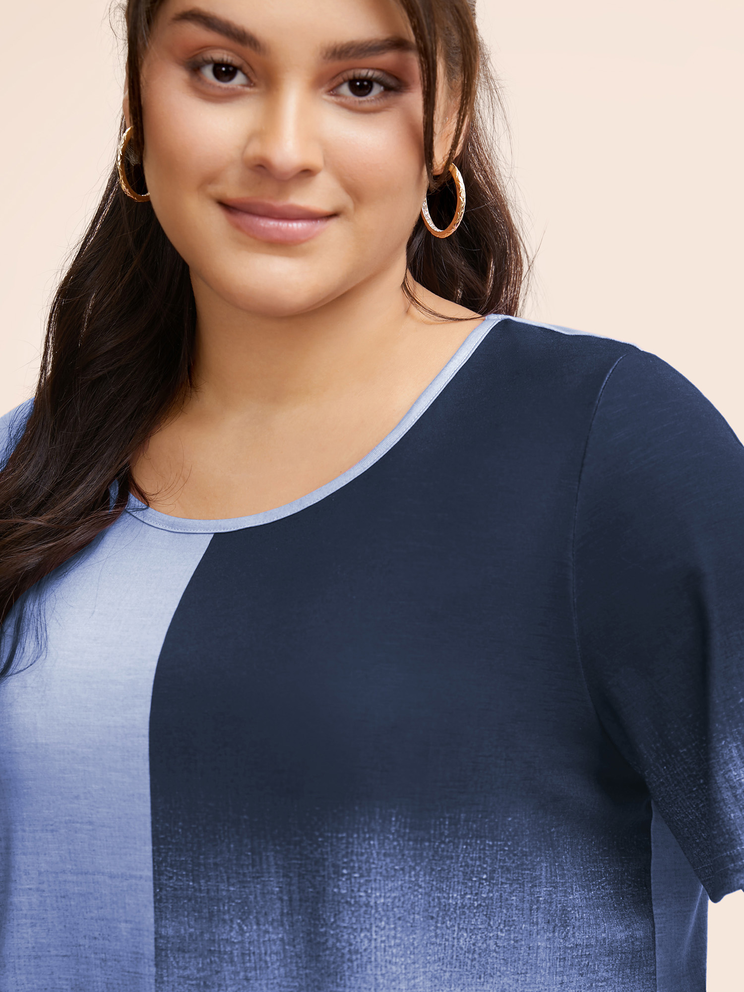 Plus Size Ombre Heather Contrast Round Neck T-shirt Stone Women Casual Non Round Neck Everyday T-shirts BloomChic 28/5X 