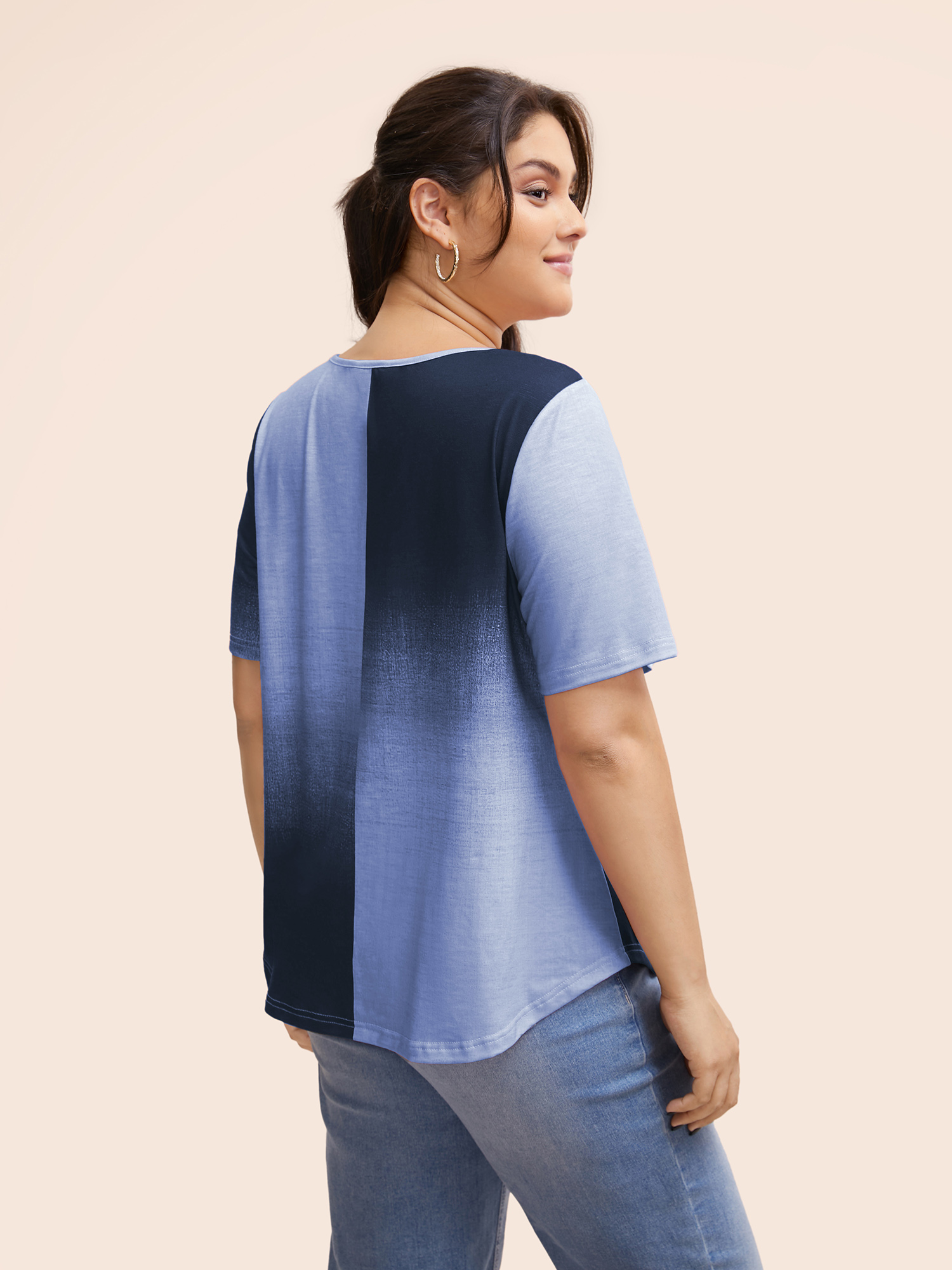 Plus Size Ombre Heather Contrast Round Neck T-shirt Stone Women Casual Non Round Neck Everyday T-shirts BloomChic 28/5X 