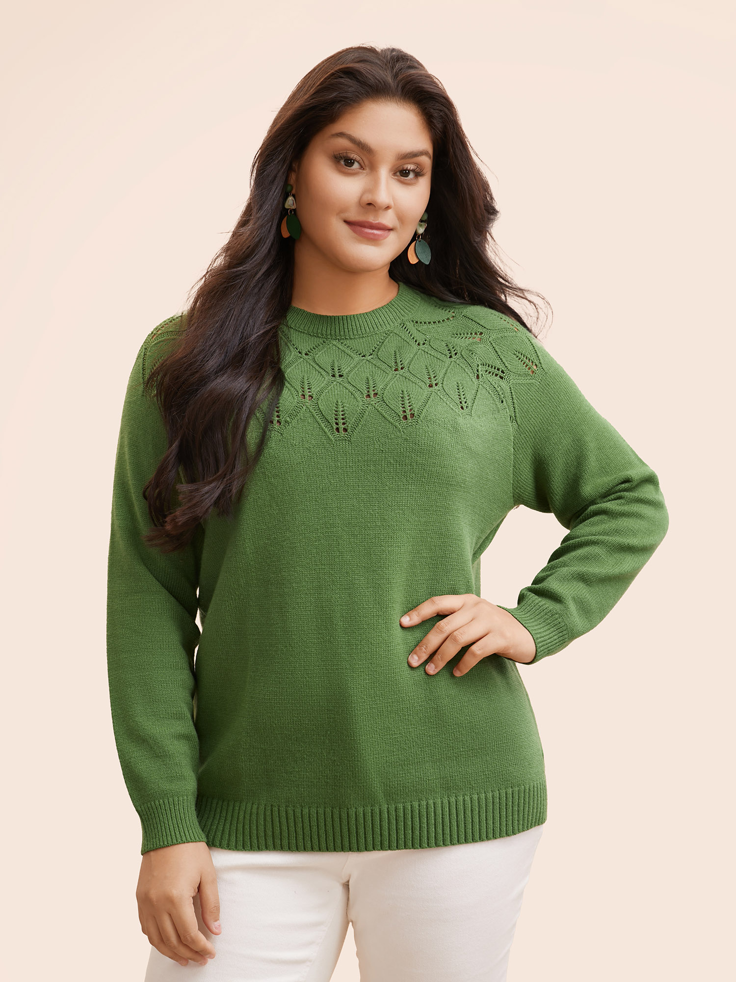 

Plus Size Crew Neck Solid Raglan Sleeve Pullover ArmyGreen Women Casual Long Sleeve Round Neck Everyday Pullovers BloomChic