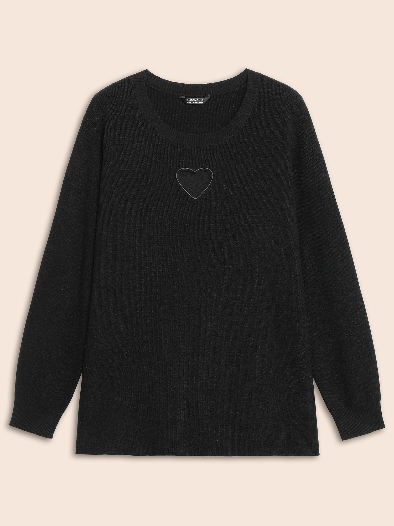 

Plus Size Supersoft Essentials Heart Embroidered Cut Out Pullover Black Women Casual Long Sleeve Round Neck Everyday Pullovers BloomChic