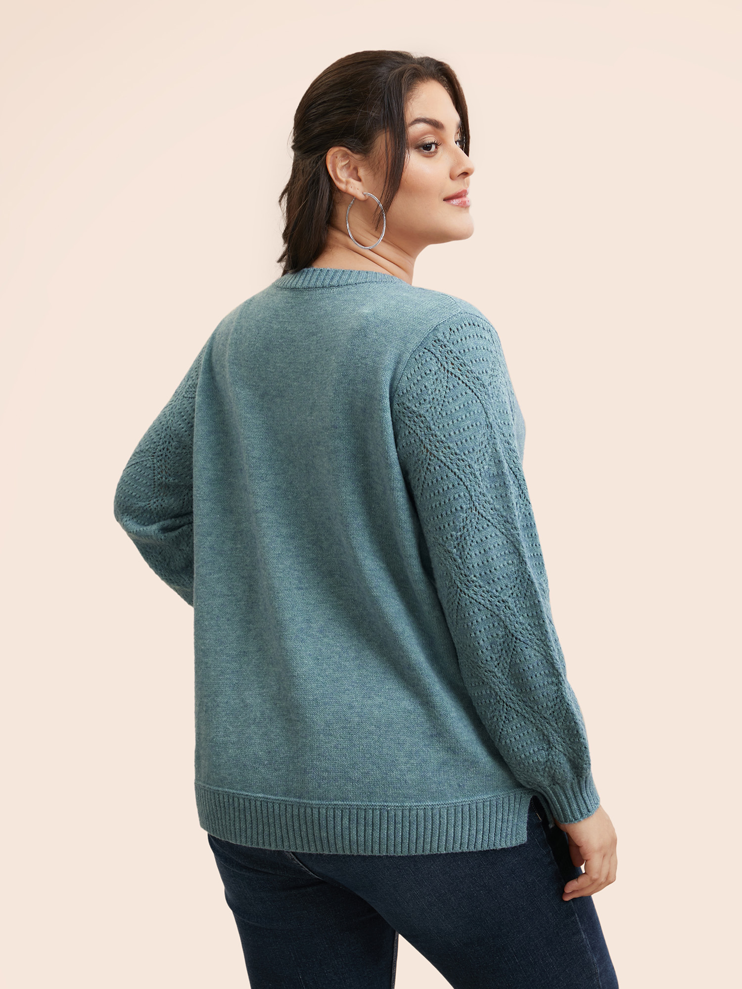 

Plus Size V Neck Texture Lantern Sleeve Pullover Cerulean Women Casual Long Sleeve V-neck Everyday Pullovers BloomChic