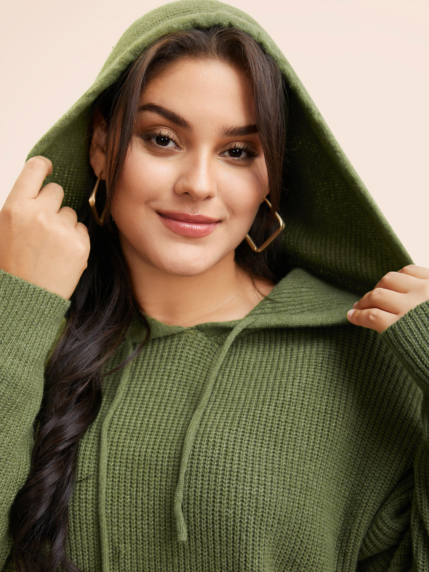 

Plus Size Plain Textured Drop Shoulder Hooded Pullover Moss Women Casual Long Sleeve Hooded Everyday Pullovers BloomChic