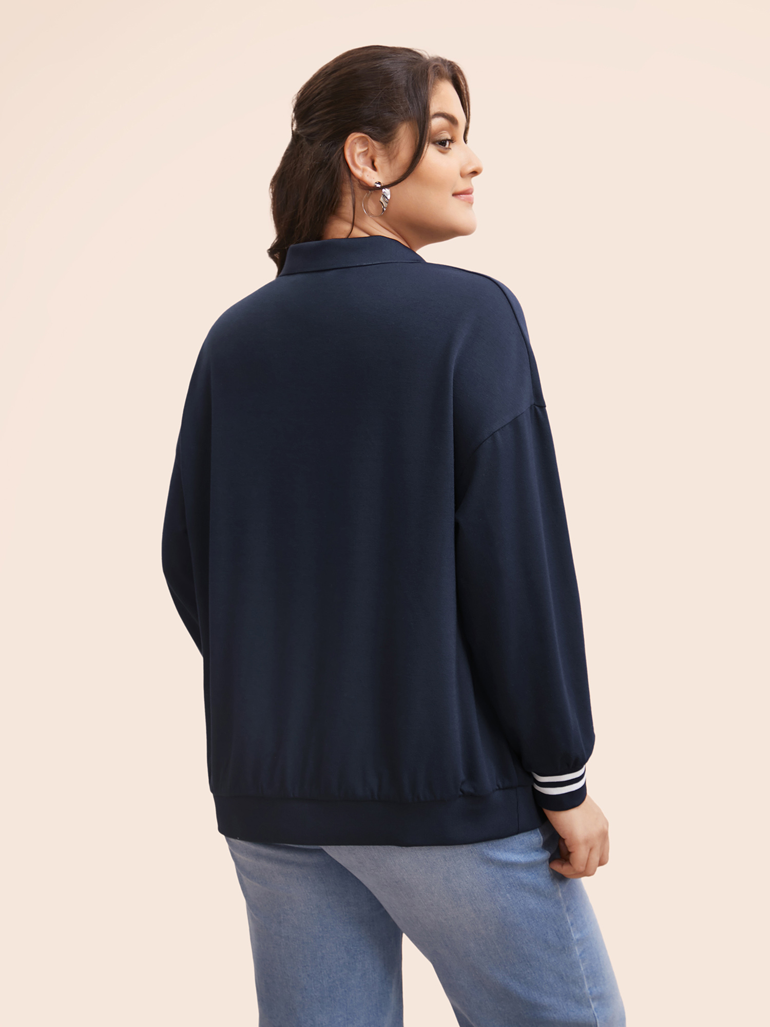 Plus Size Polo Neck Contrast Trim Drop Shoulder Sweatshirt Women Midnight Casual Contrast Polo Everyday Sweatshirts BloomChic 18-20/2X 