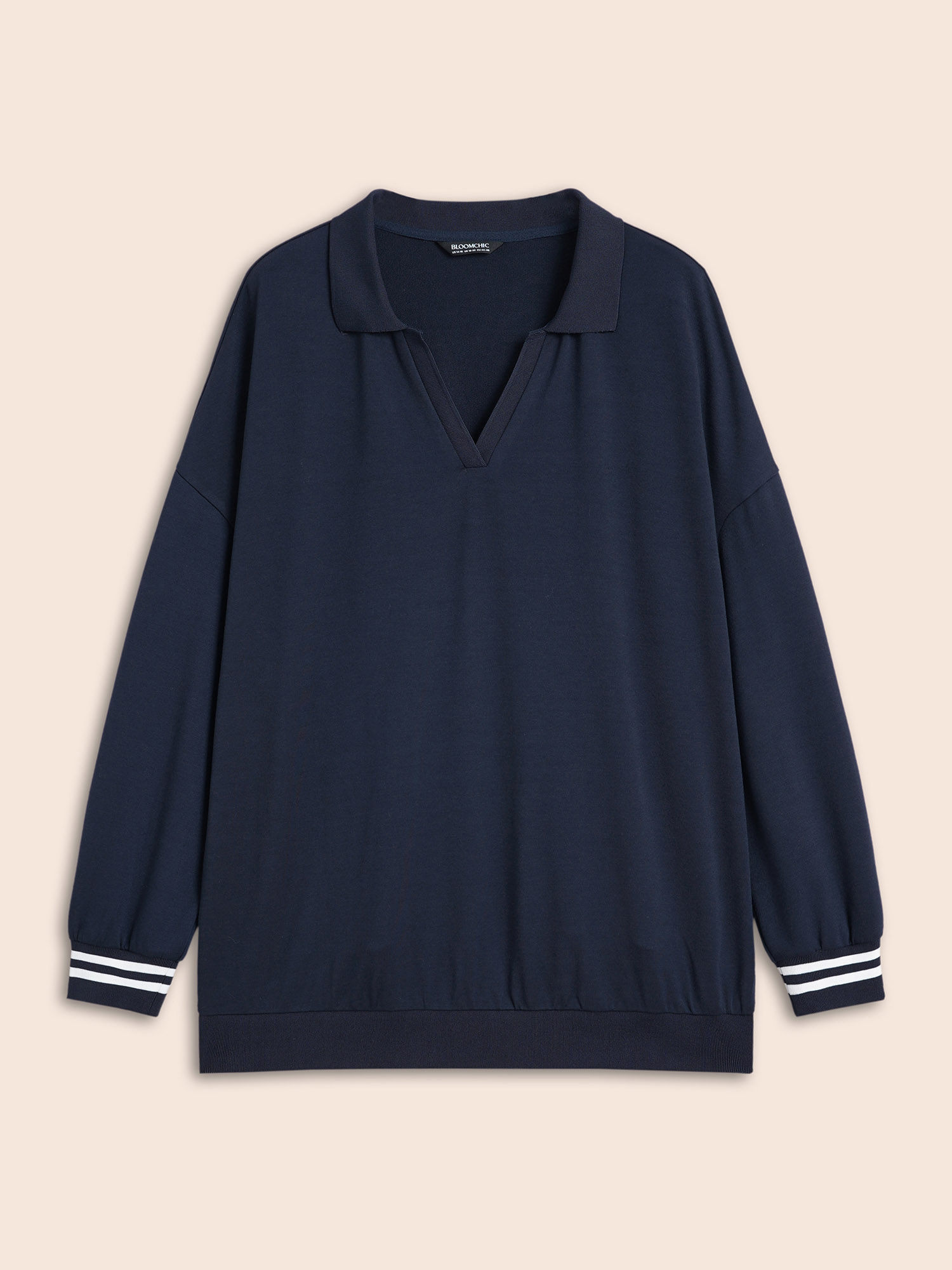 Plus Size Polo Neck Contrast Trim Drop Shoulder Sweatshirt Women Midnight Casual Contrast Polo Everyday Sweatshirts BloomChic 18-20/2X 