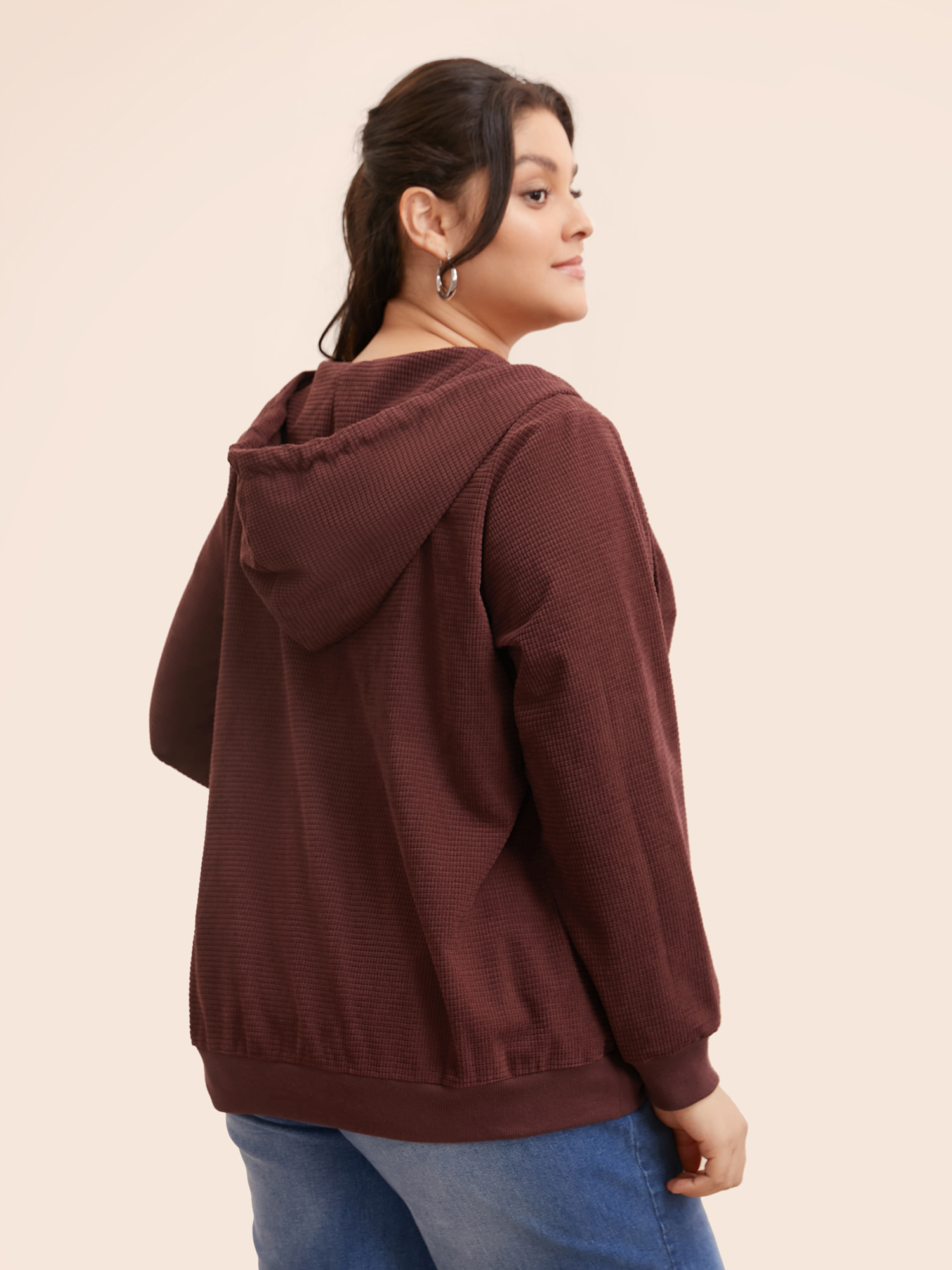Plus Size Solid Corduroy Hooded Drawstring Sweatshirt Women Scarlet Casual Texture Hooded Everyday Sweatshirts BloomChic 10/M 