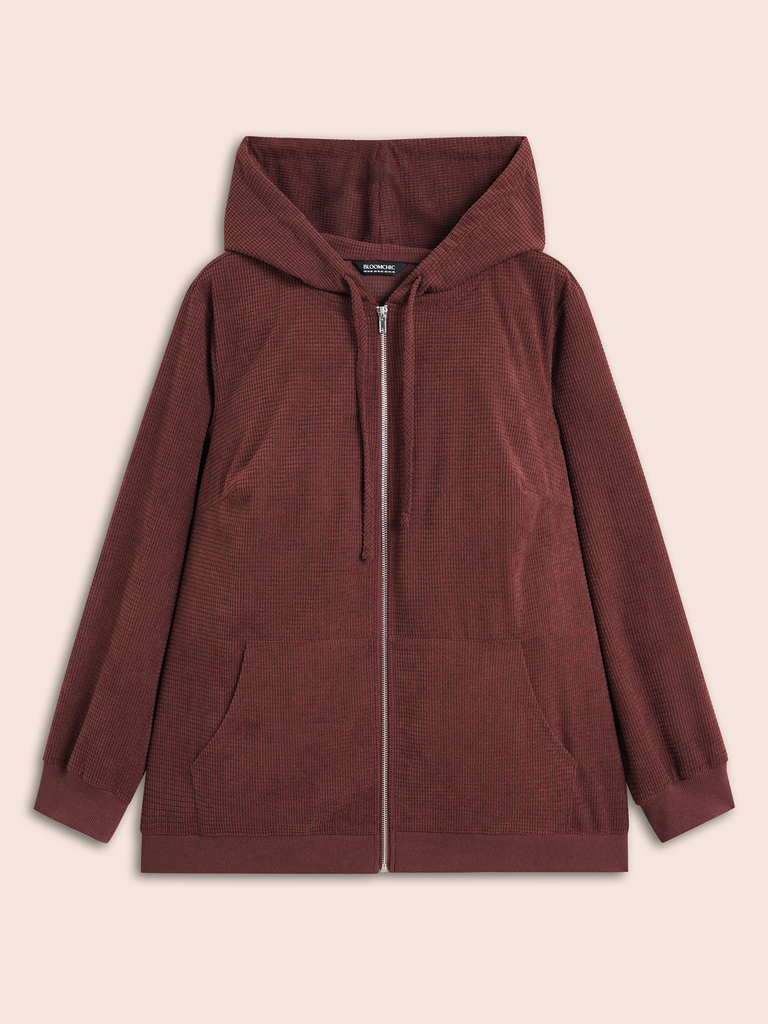 Plus Size Solid Corduroy Hooded Drawstring Sweatshirt Women Scarlet Casual Texture Hooded Everyday Sweatshirts BloomChic 10/M 