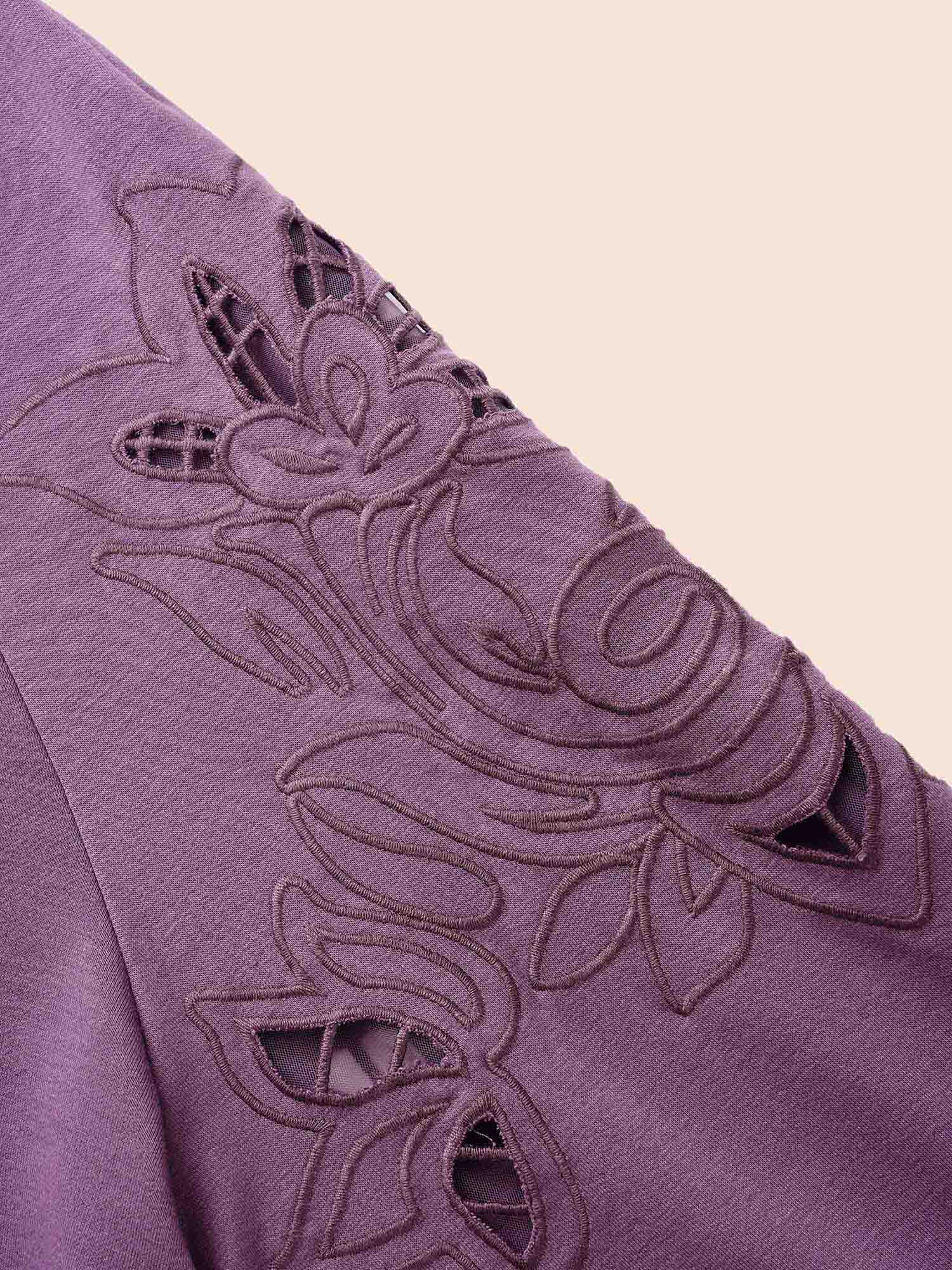 Plus Size Floral Embroidered Cut Out Hooded Sweatshirt Women Mauve Casual Cut-Out Hooded Everyday Sweatshirts BloomChic 18-20/2X 