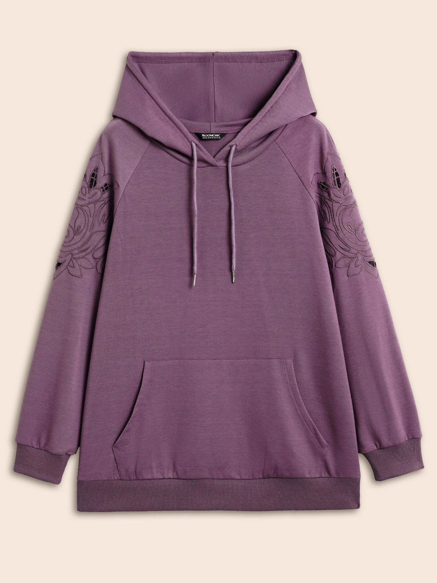 Plus Size Floral Embroidered Cut Out Hooded Sweatshirt Women Mauve Casual Cut-Out Hooded Everyday Sweatshirts BloomChic 18-20/2X 