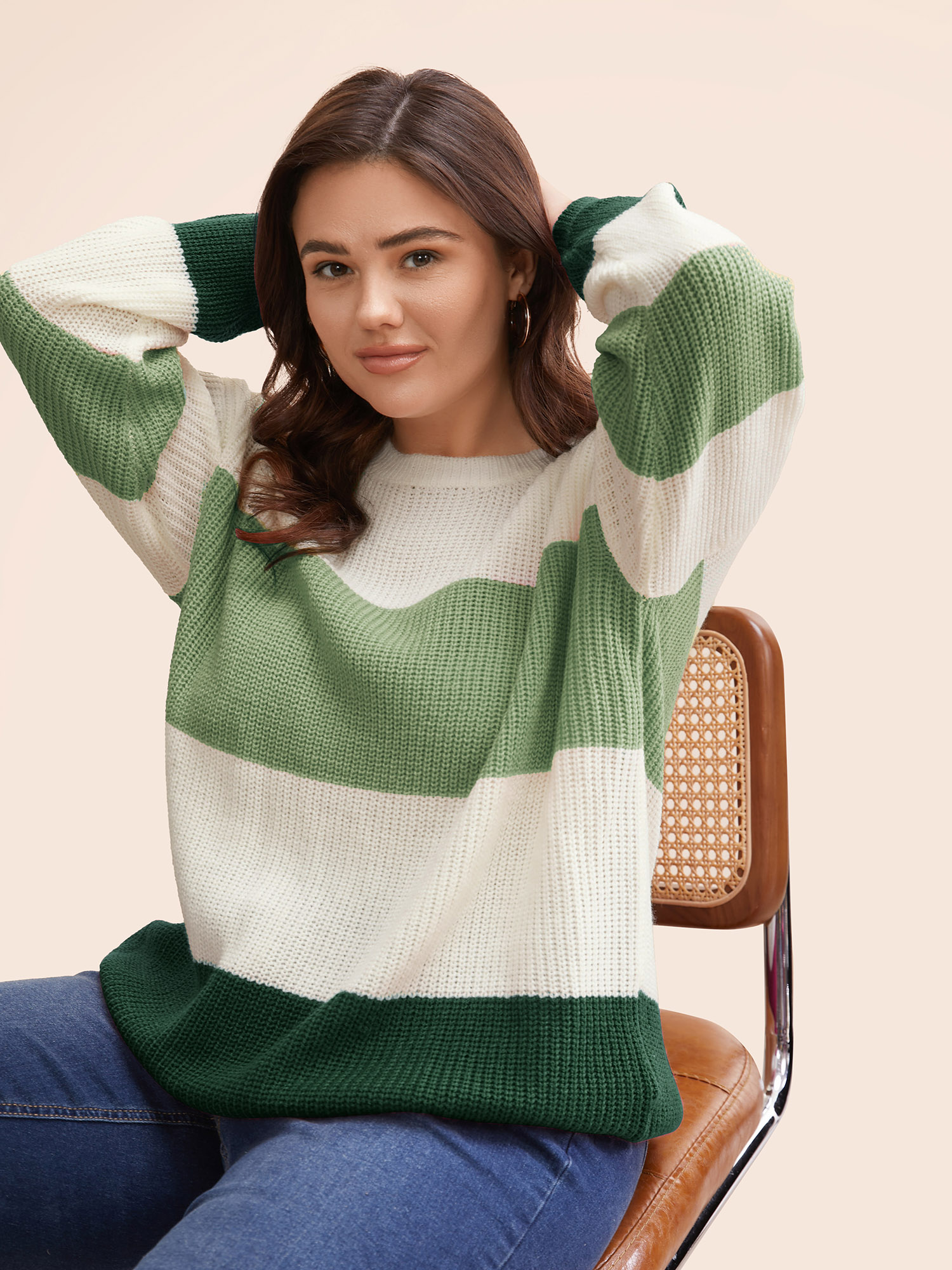 

Plus Size Round Neck Colorblock Contrast Pullover DarkGreen Women Casual Long Sleeve Round Neck Everyday Pullovers BloomChic