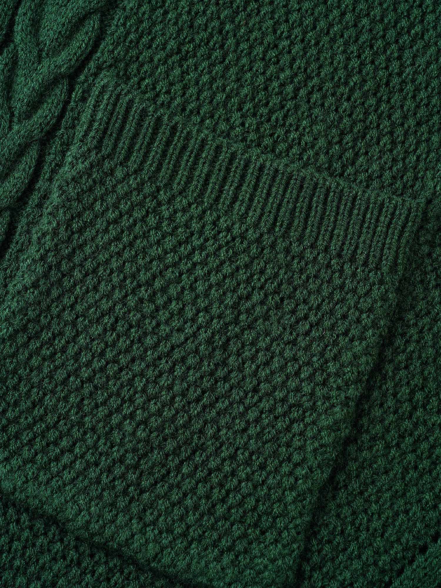 Plus Size Texture Cable Knit Patch Pocket Cardigan DarkGreen Women Casual Loose Long Sleeve Everyday Cardigans BloomChic 14-16/1X 