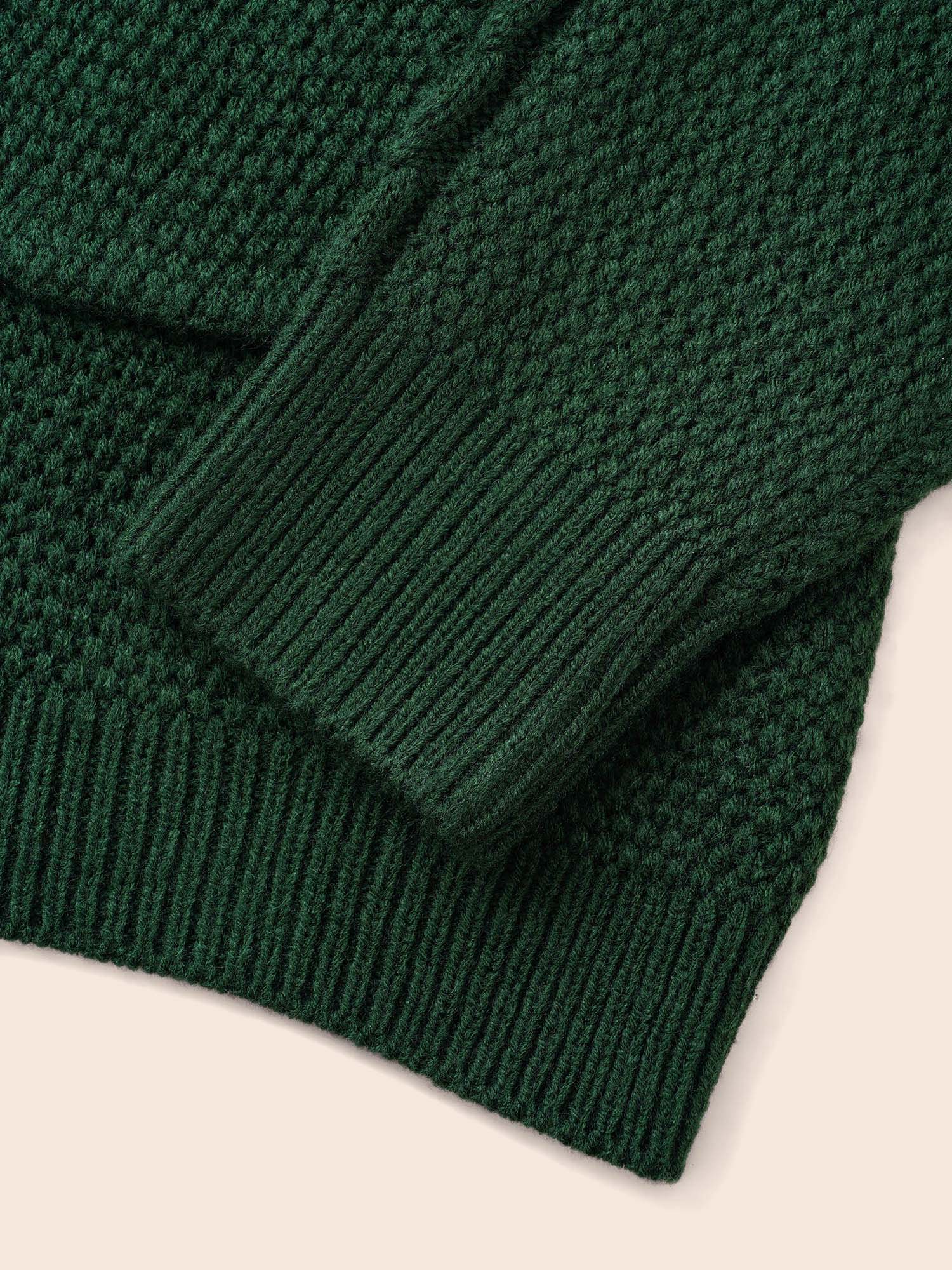 Plus Size Texture Cable Knit Patch Pocket Cardigan DarkGreen Women Casual Loose Long Sleeve Everyday Cardigans BloomChic 14-16/1X 
