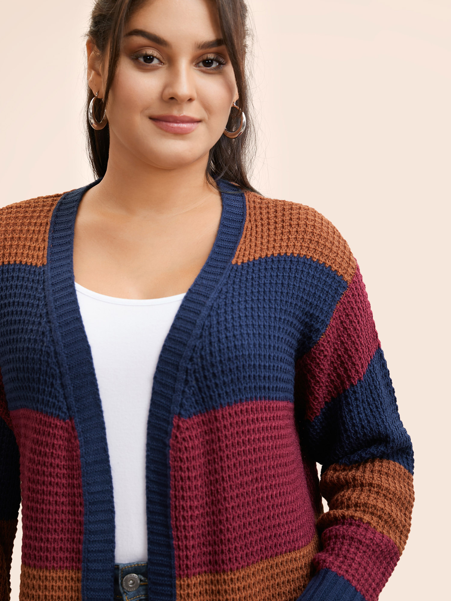 Plus Size Colorblock Contrast Patch Pocket Cardigan Multicolor Women Casual Loose Long Sleeve Everyday Cardigans BloomChic 30/6X 
