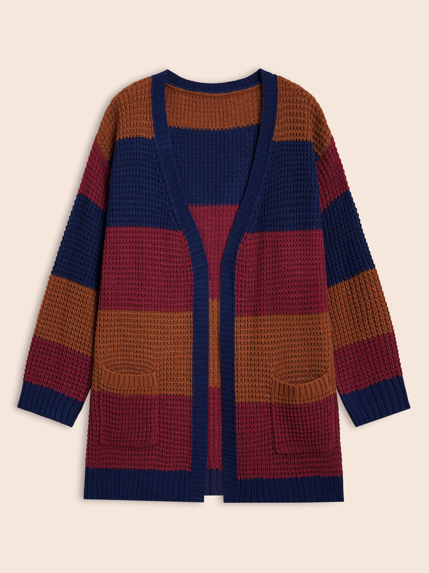 Plus Size Colorblock Contrast Patch Pocket Cardigan Multicolor Women Casual Loose Long Sleeve Everyday Cardigans BloomChic 30/6X 