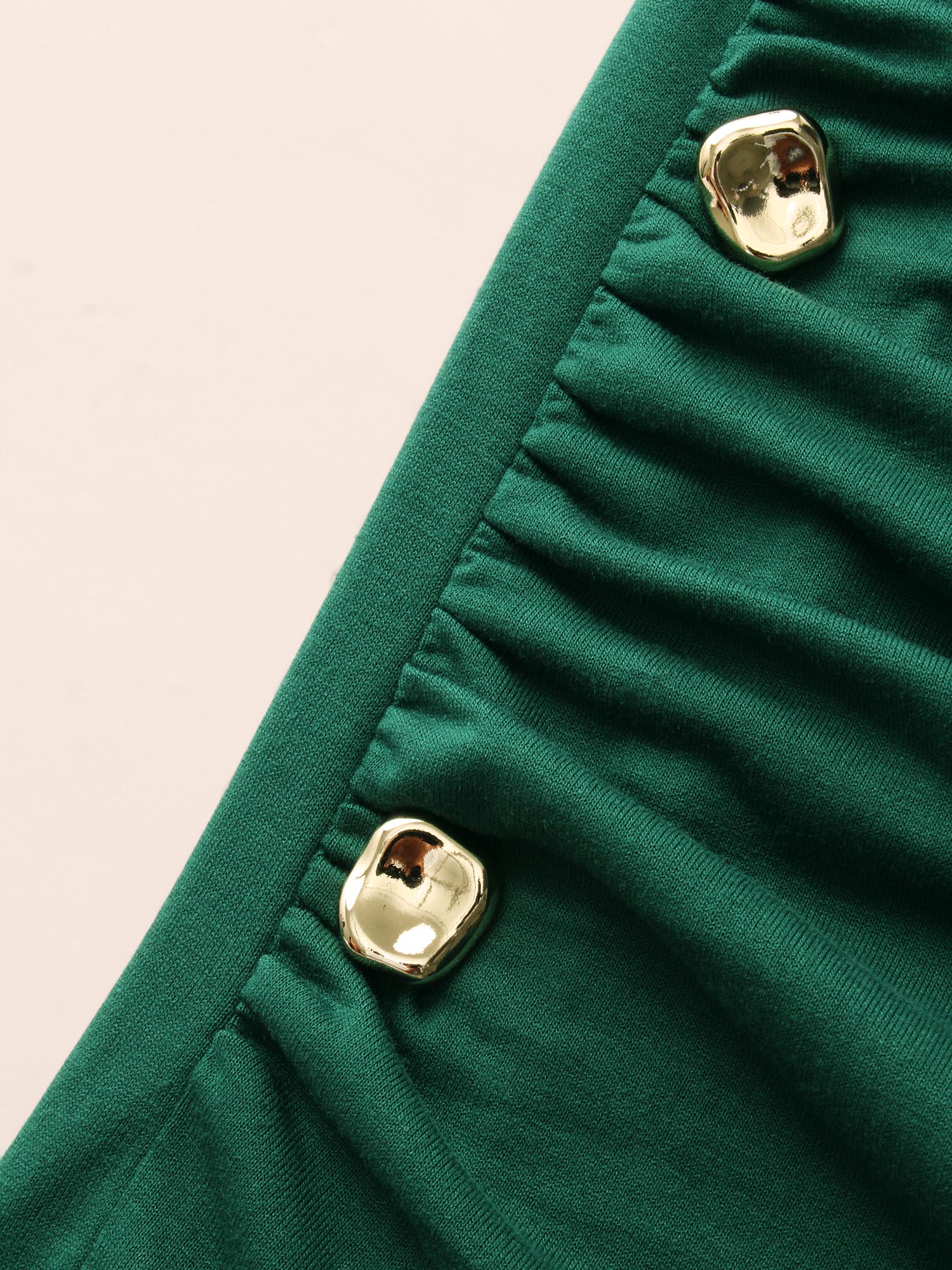 Plus Size Plain Button Detail Split Hem Dress DarkGreen Women Casual Gathered Round Neck Long Sleeve Curvy BloomChic 22-24/3X 