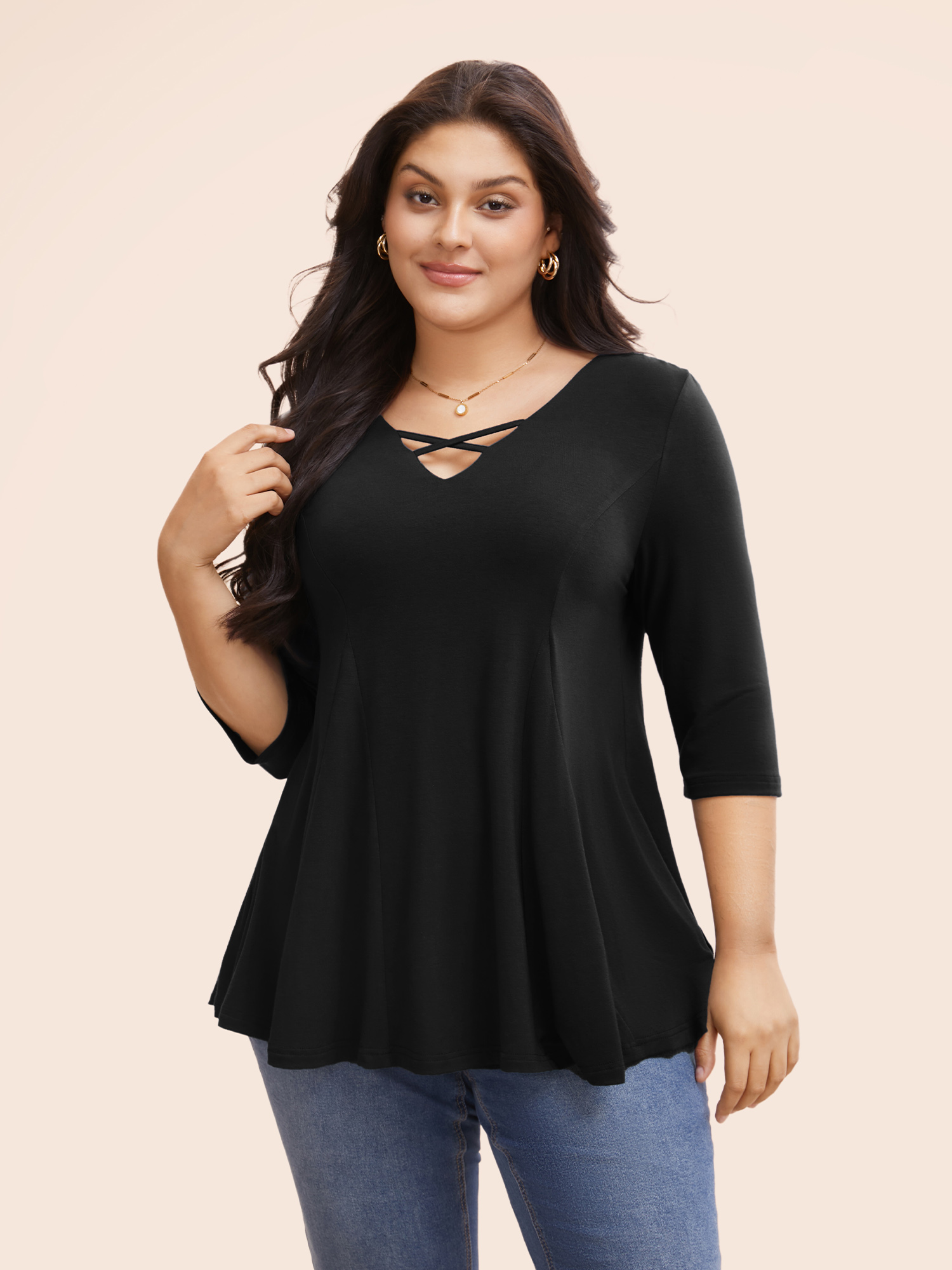 

Supersoft Essentials Cross Straps Pleated T-shirt, Black