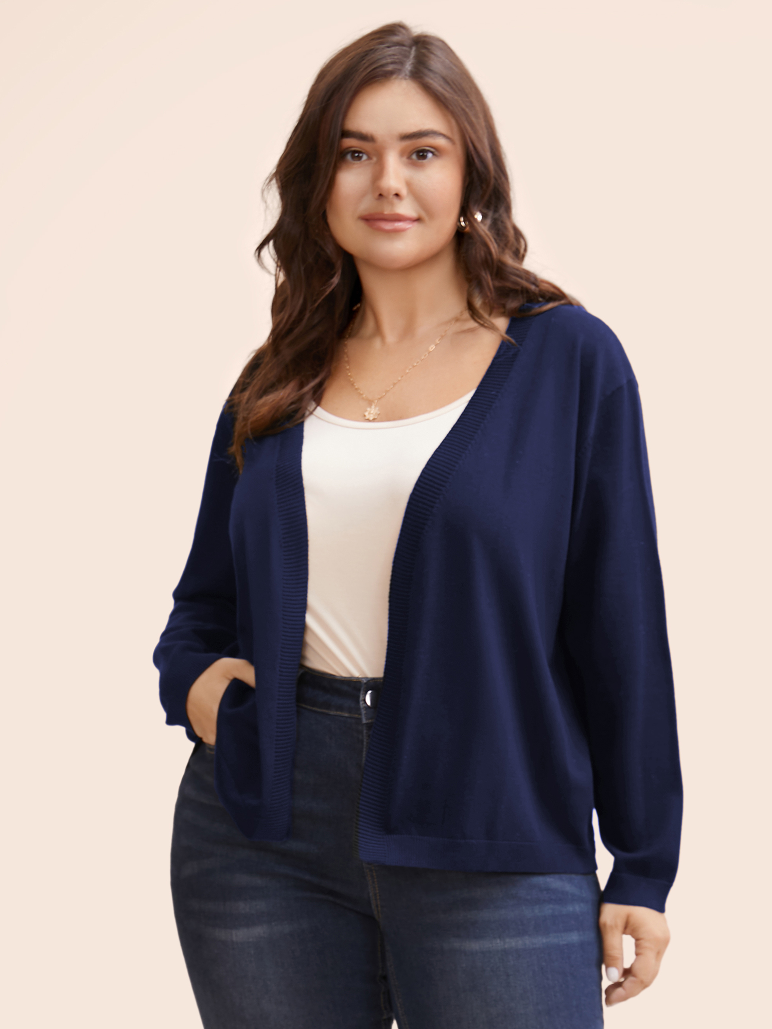 

Plus Size Soft Yarn Waist-Defining Cardigan Indigo Women Casual Loose Long Sleeve Everyday Cardigans BloomChic