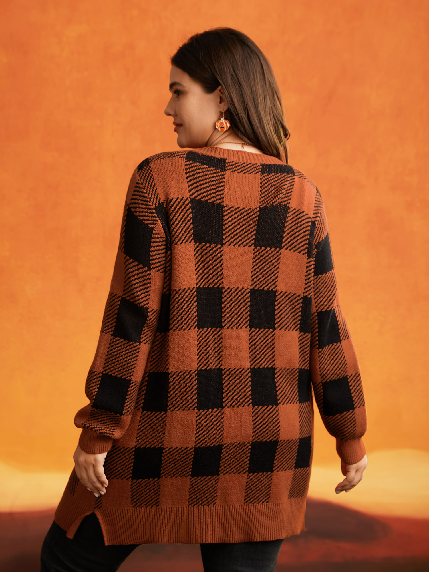 

Plus Size Supersoft Essentials Halloween Plaid Open Cardigan Rust Women Casual Loose Long Sleeve Everyday Cardigans BloomChic