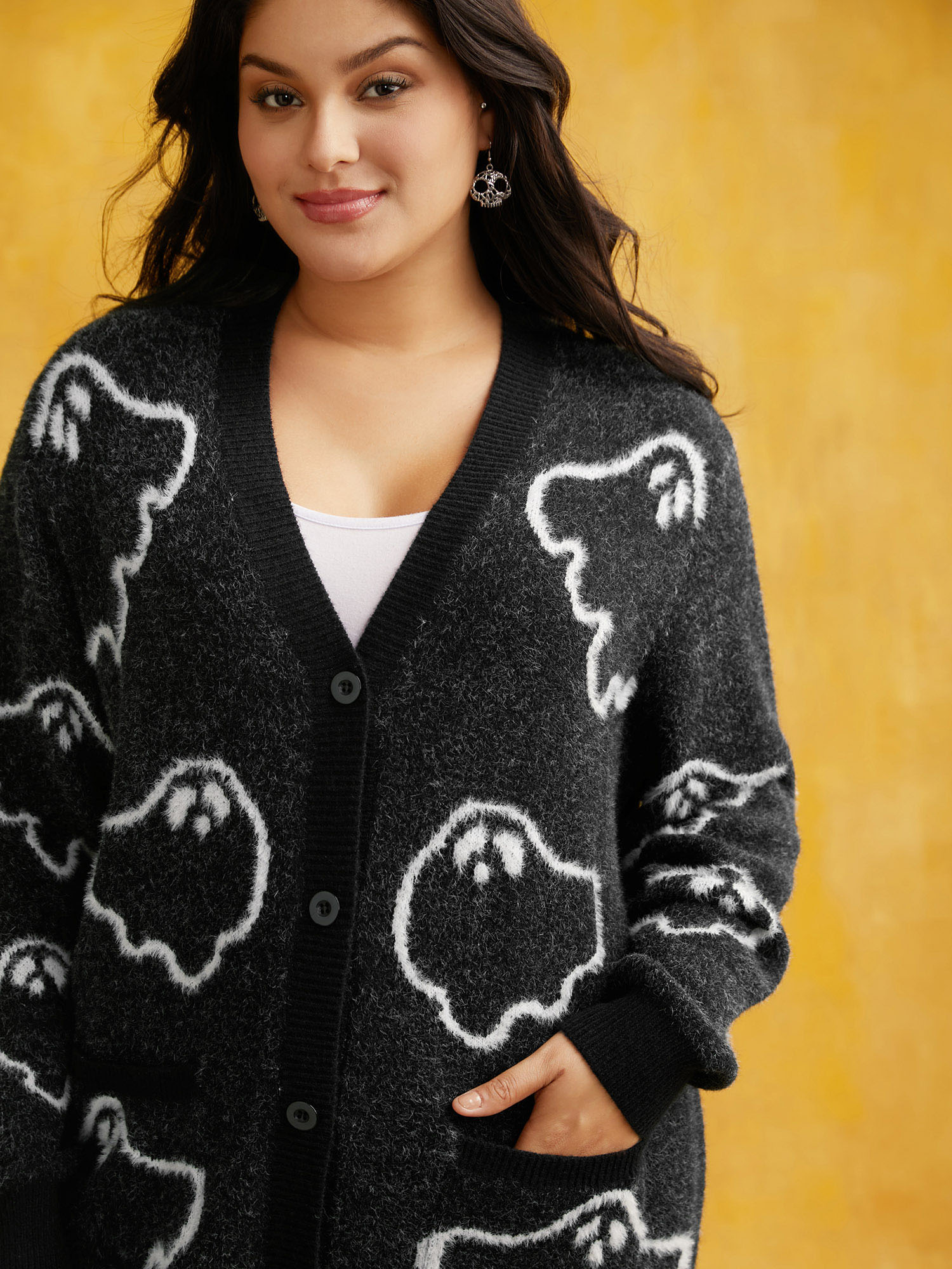 

Plus Size Supersoft Essentials Ghost Mink-Hair Like Cardigan Black Women Casual Loose Long Sleeve Everyday Cardigans BloomChic