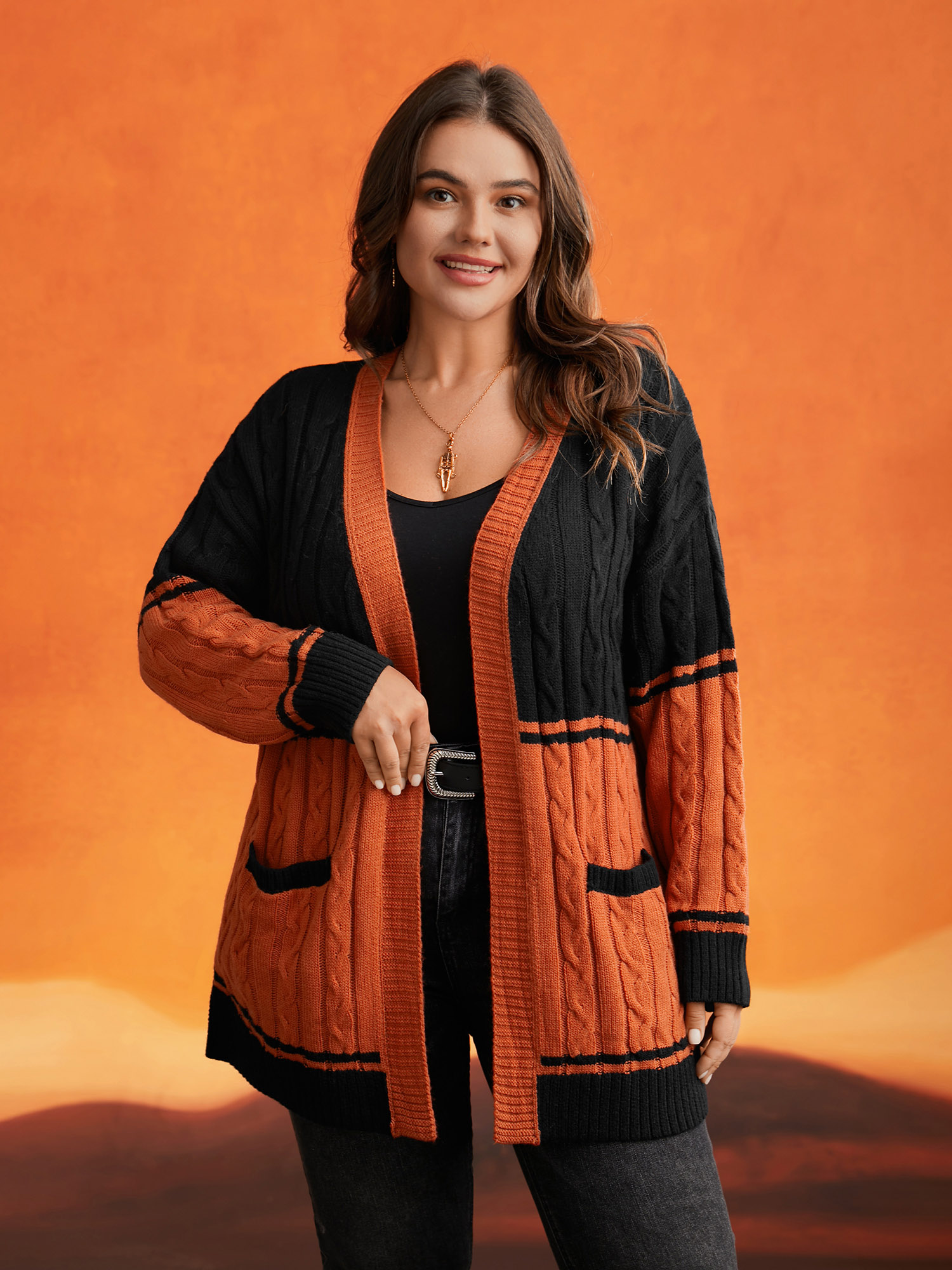 

Plus Size Jack-o-Lantern Motif Cable Knot Cardigan Black Women Casual Loose Long Sleeve Everyday Cardigans BloomChic