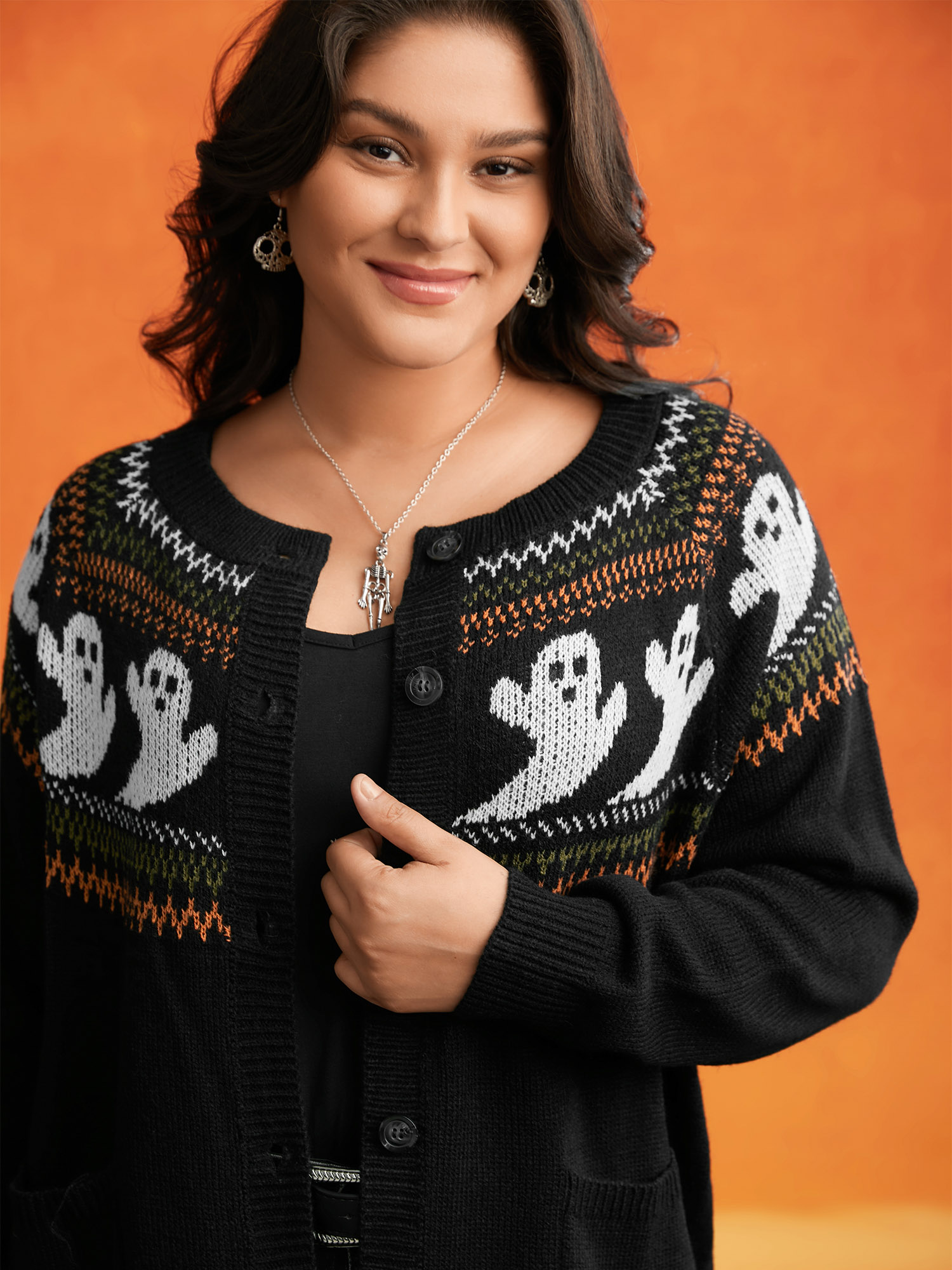 

Plus Size Ghostly Fair Isle Button-Up Cardigan Black Women Casual Long Sleeve Everyday Cardigans BloomChic