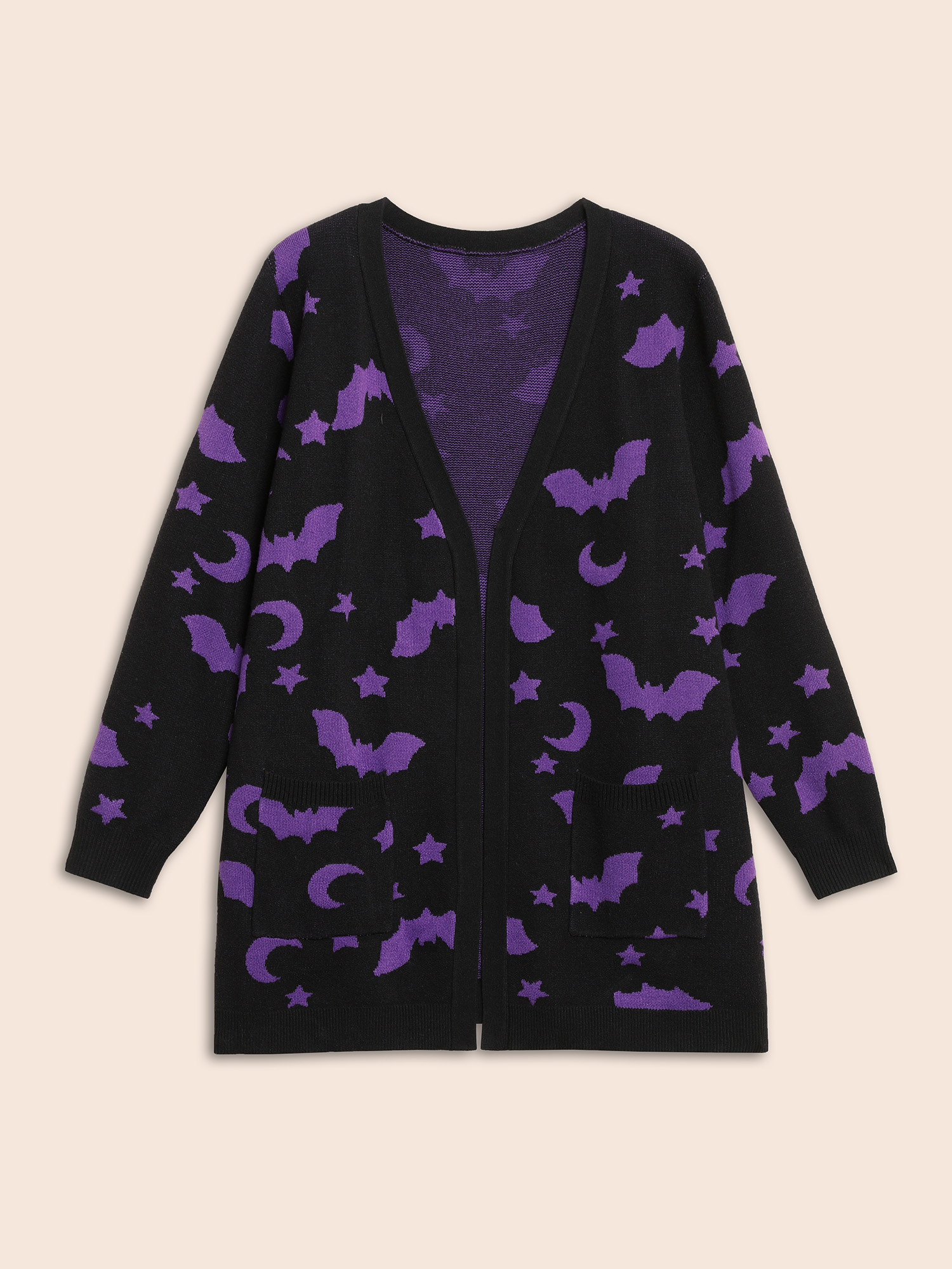 

Plus Size Bat Printed Jacquard Cardigan Black Women Casual Loose Long Sleeve Everyday Cardigans BloomChic