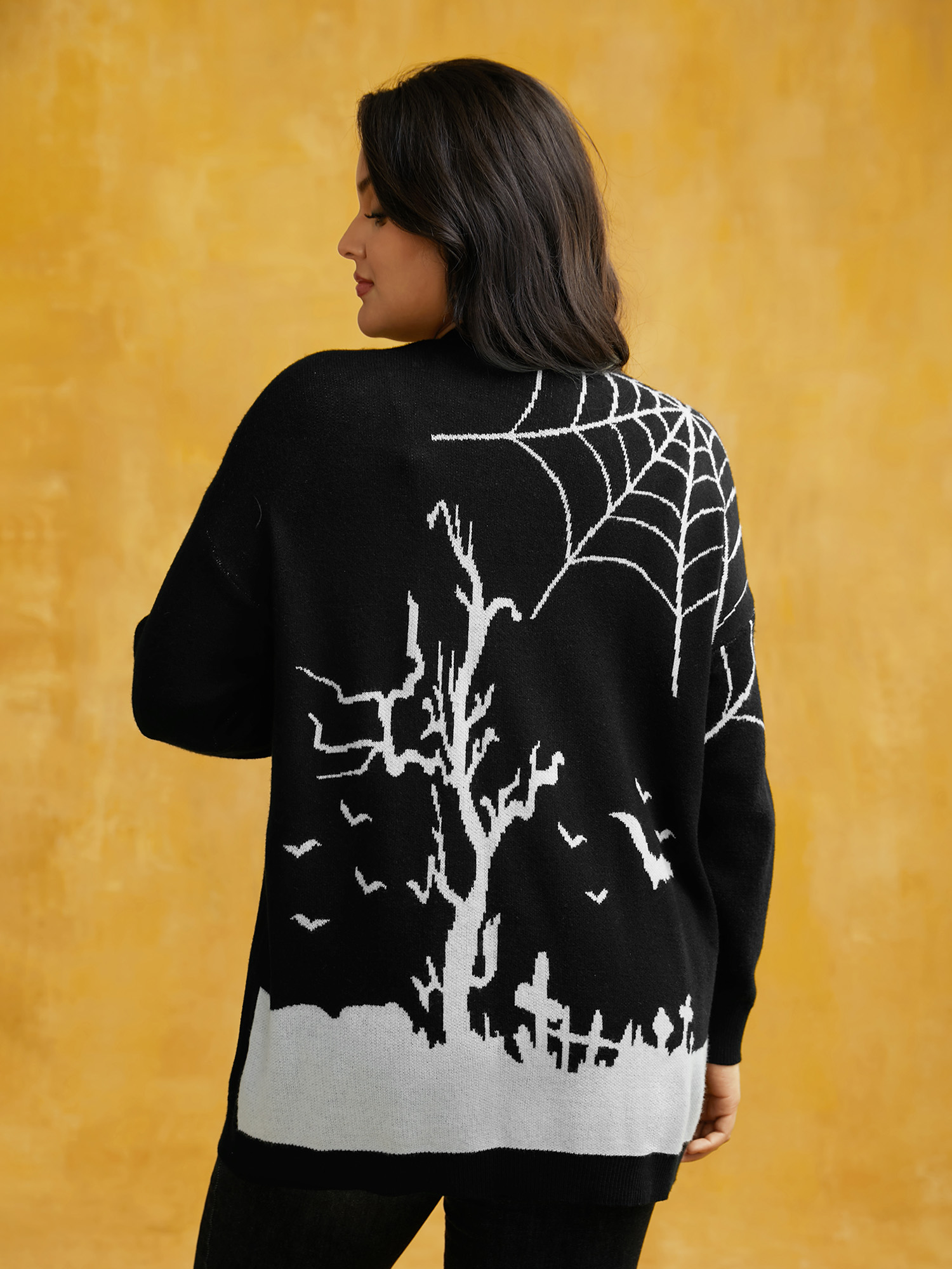 

Plus Size After Midnight Bat Jacquard Printed Cardigan Black Women Casual Loose Long Sleeve Everyday Cardigans BloomChic