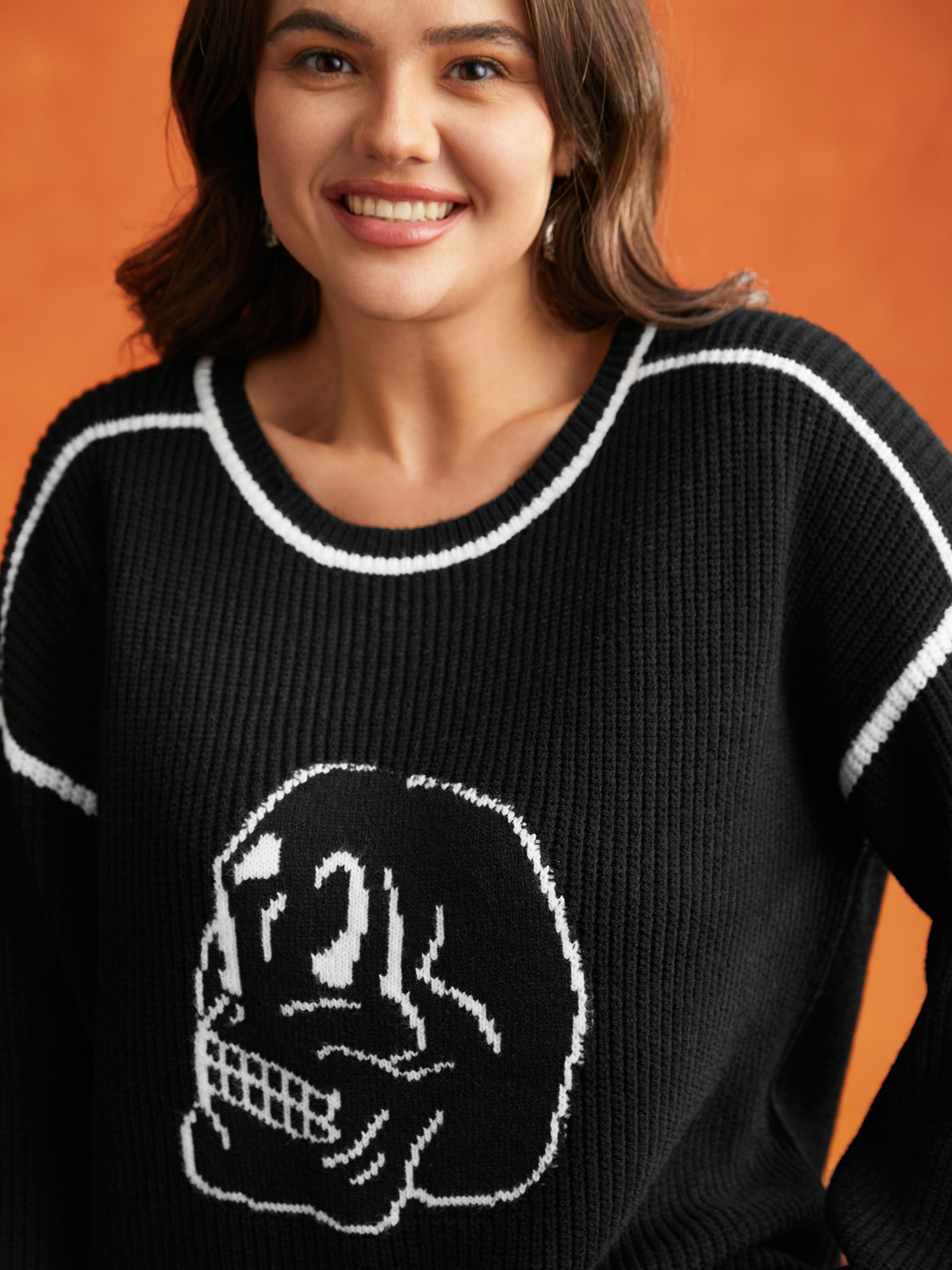 

Plus Size Skull Printed Balloon Sleeves Pullover Black Women Casual Loose Long Sleeve Round Neck Everyday Pullovers BloomChic