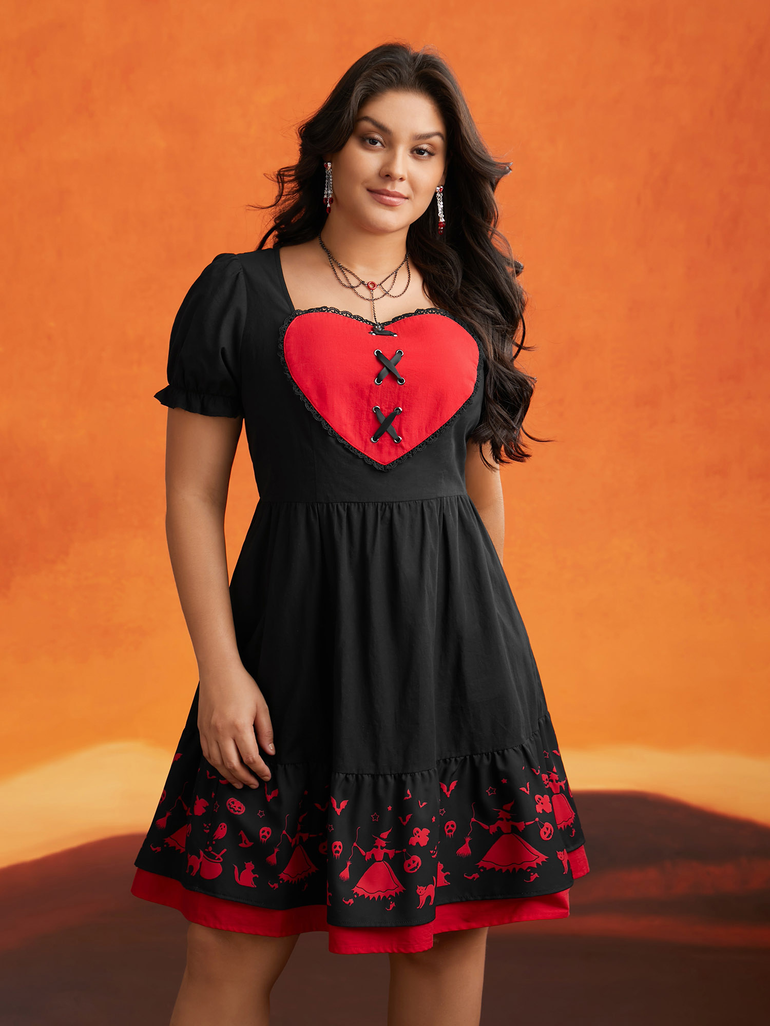 

Sweet Romance Heart Motif Midi Dress, Black